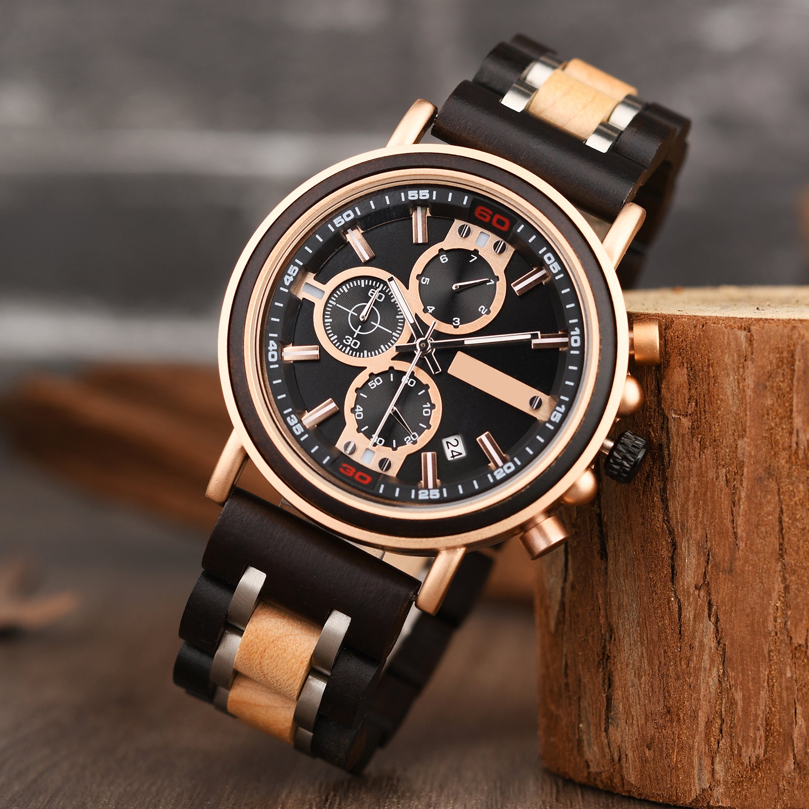 AURONYX - Men Wood Watch Chronograph