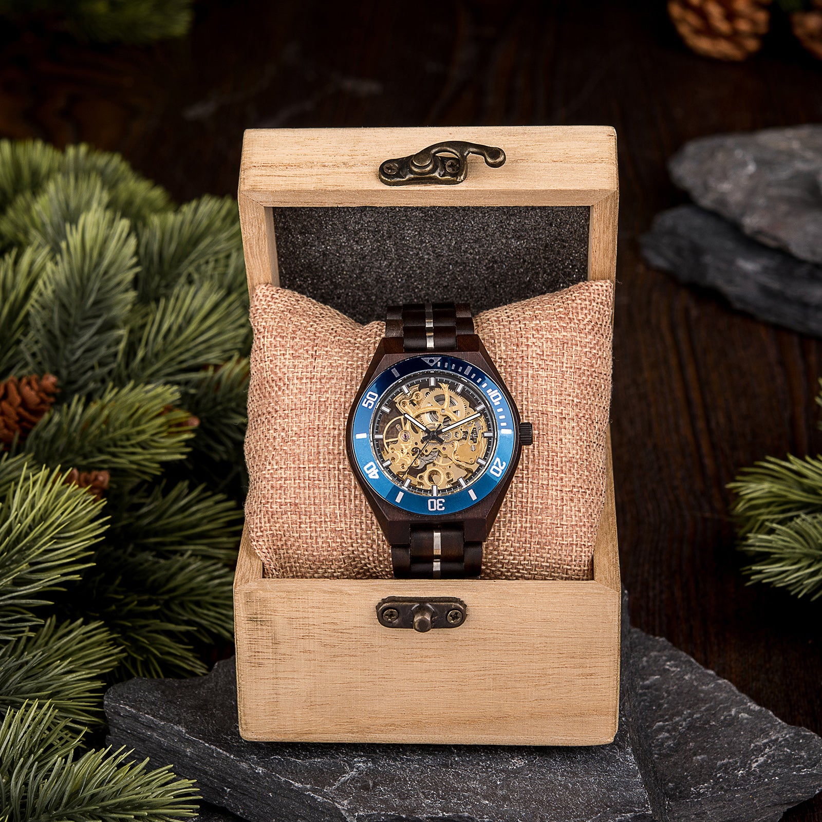 AZUREON - Men Wood Watch Automatic Mechanical