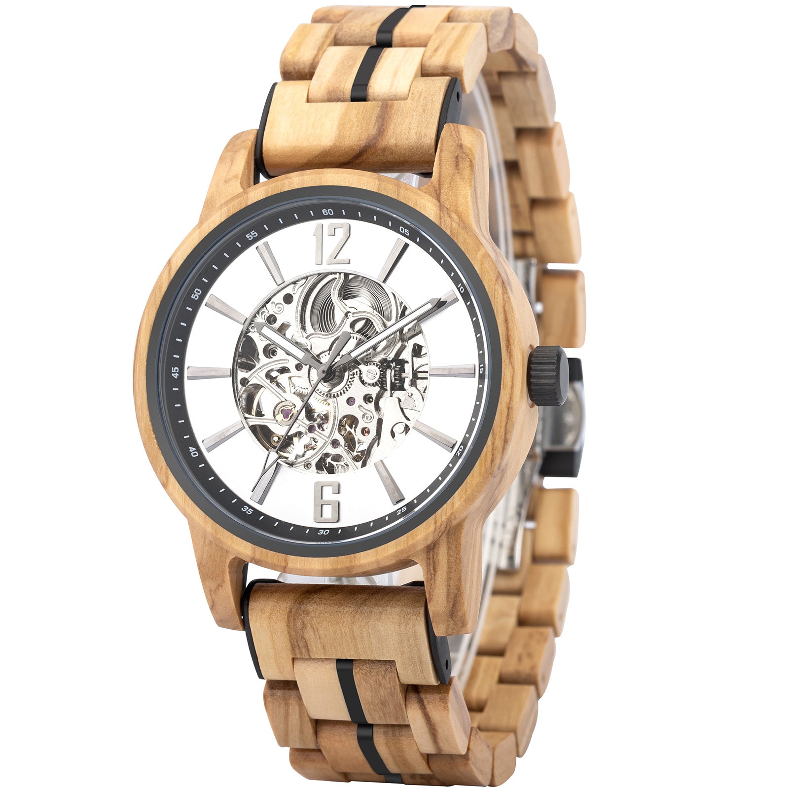 OLIVENIX - Men Wood Watch Automatic Mechanical