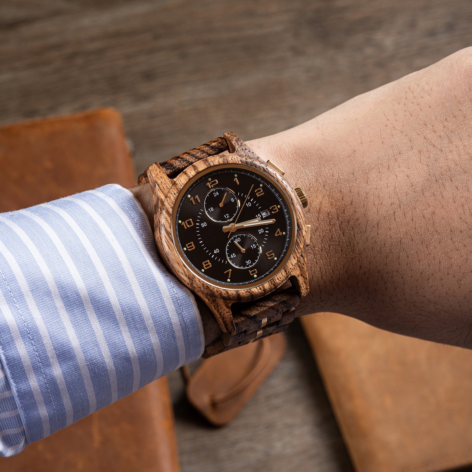 ZEBRON - Men Wood Watch Chronograph