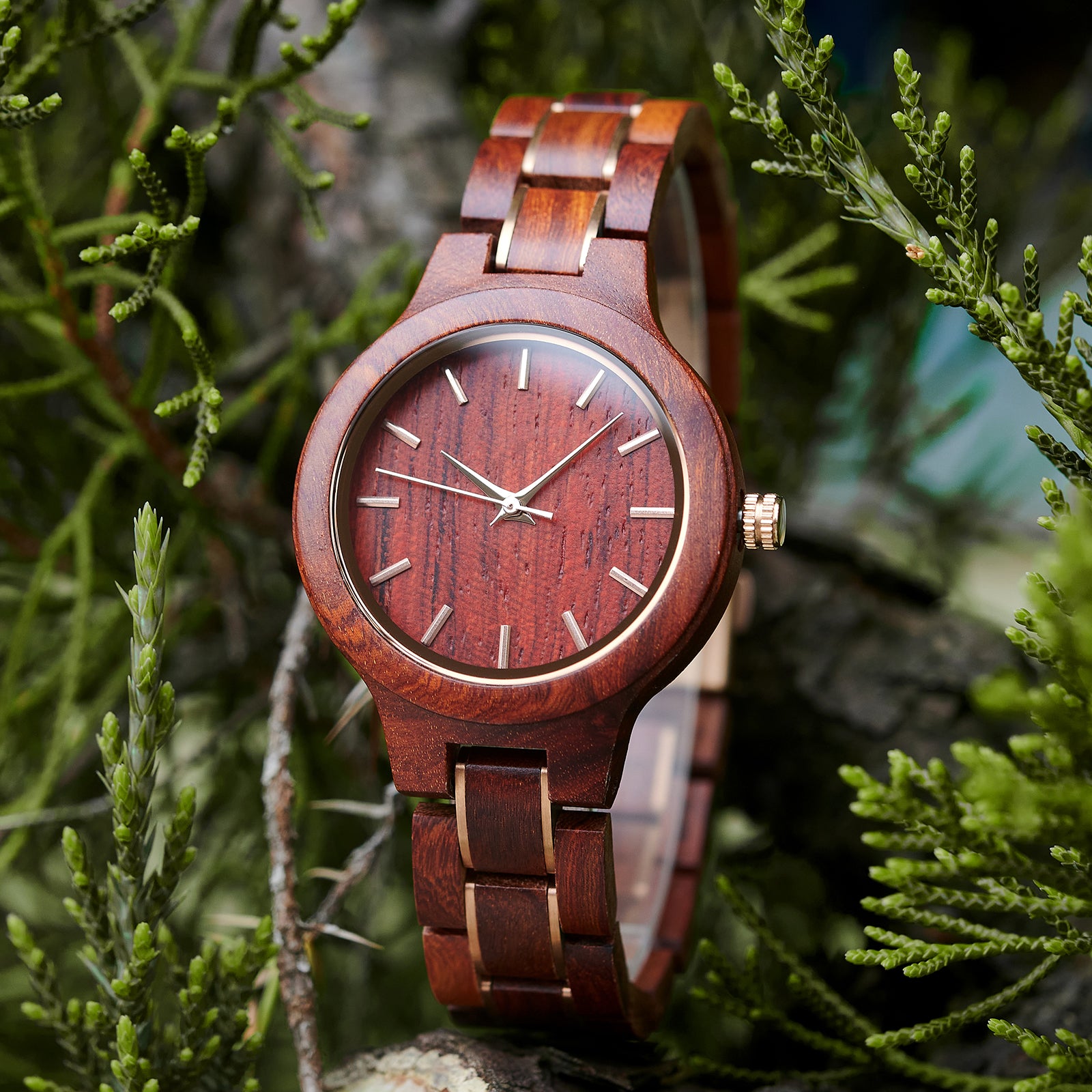 REDLUX Women's Wood Watch | Red Sandalwood & Rose Gold Luxury