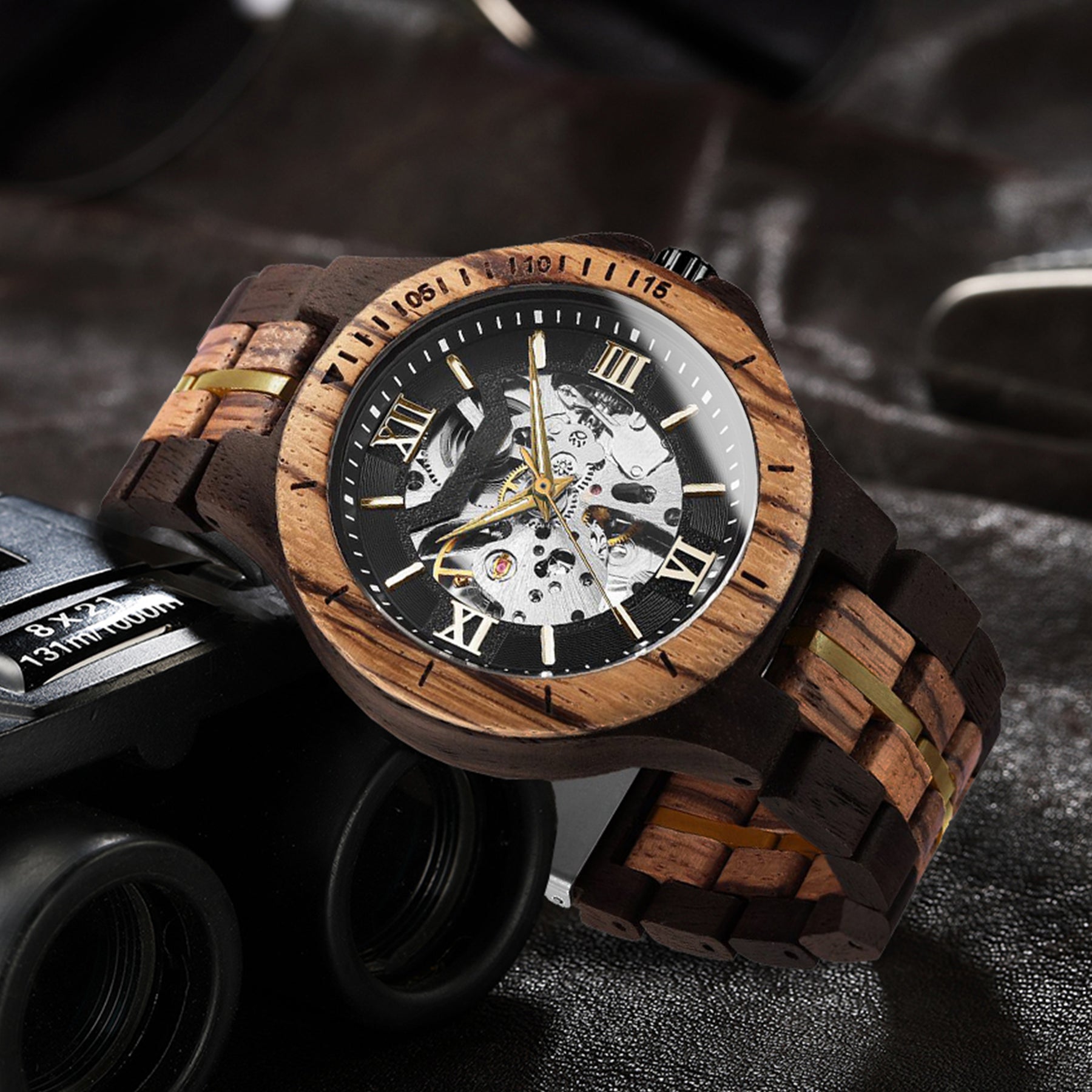 AUREVO - Men Wood Watch Automatic Mechanical