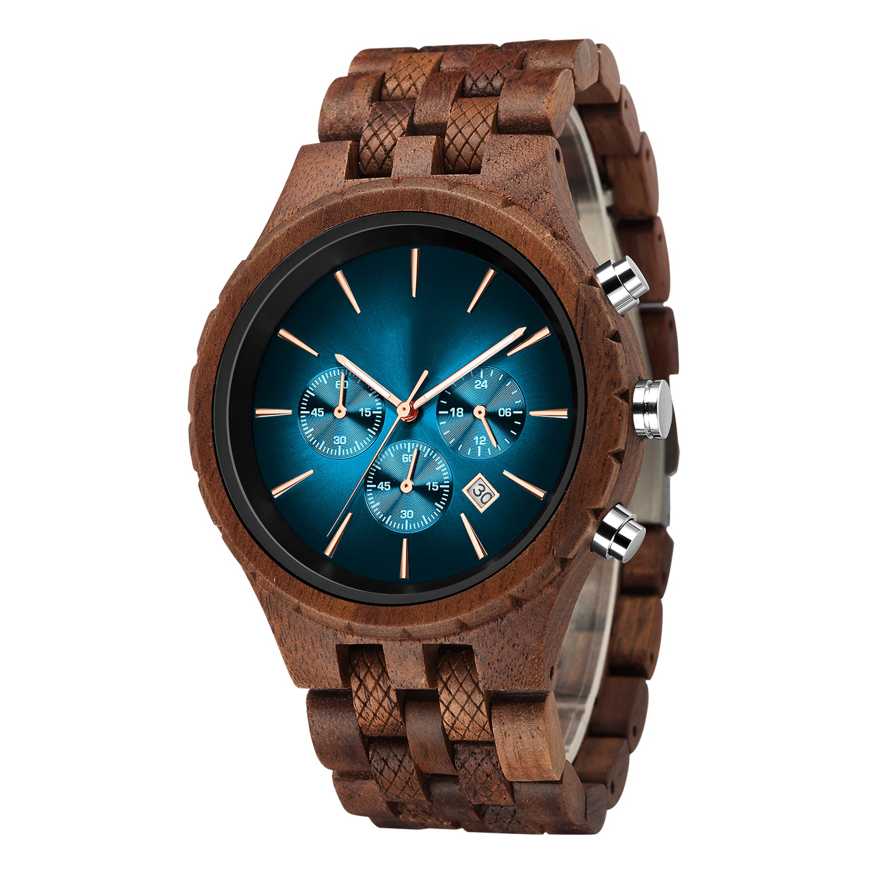 wood watch men wooden watch chronograph walnut side face