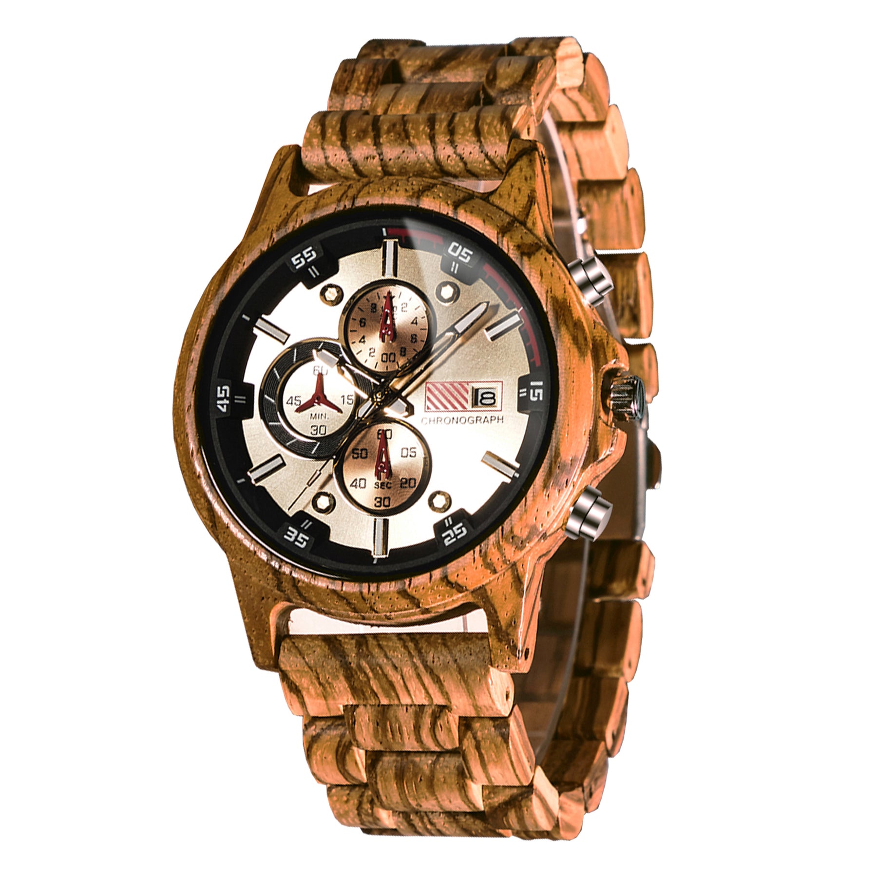 wood watch men wooden watch chronograph zebrawood side face