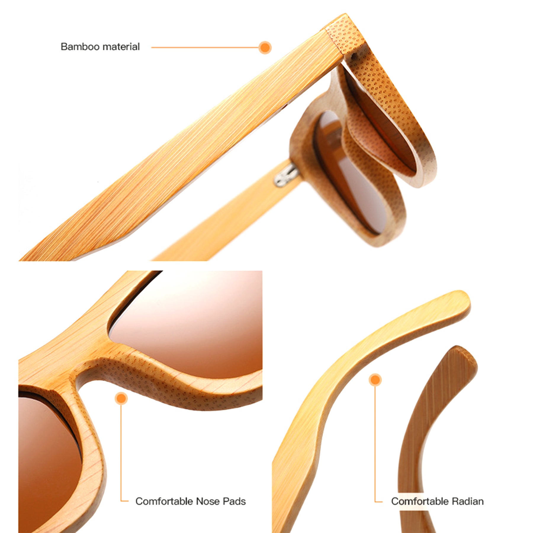 Some details of the brown lens bamboo sunglasses