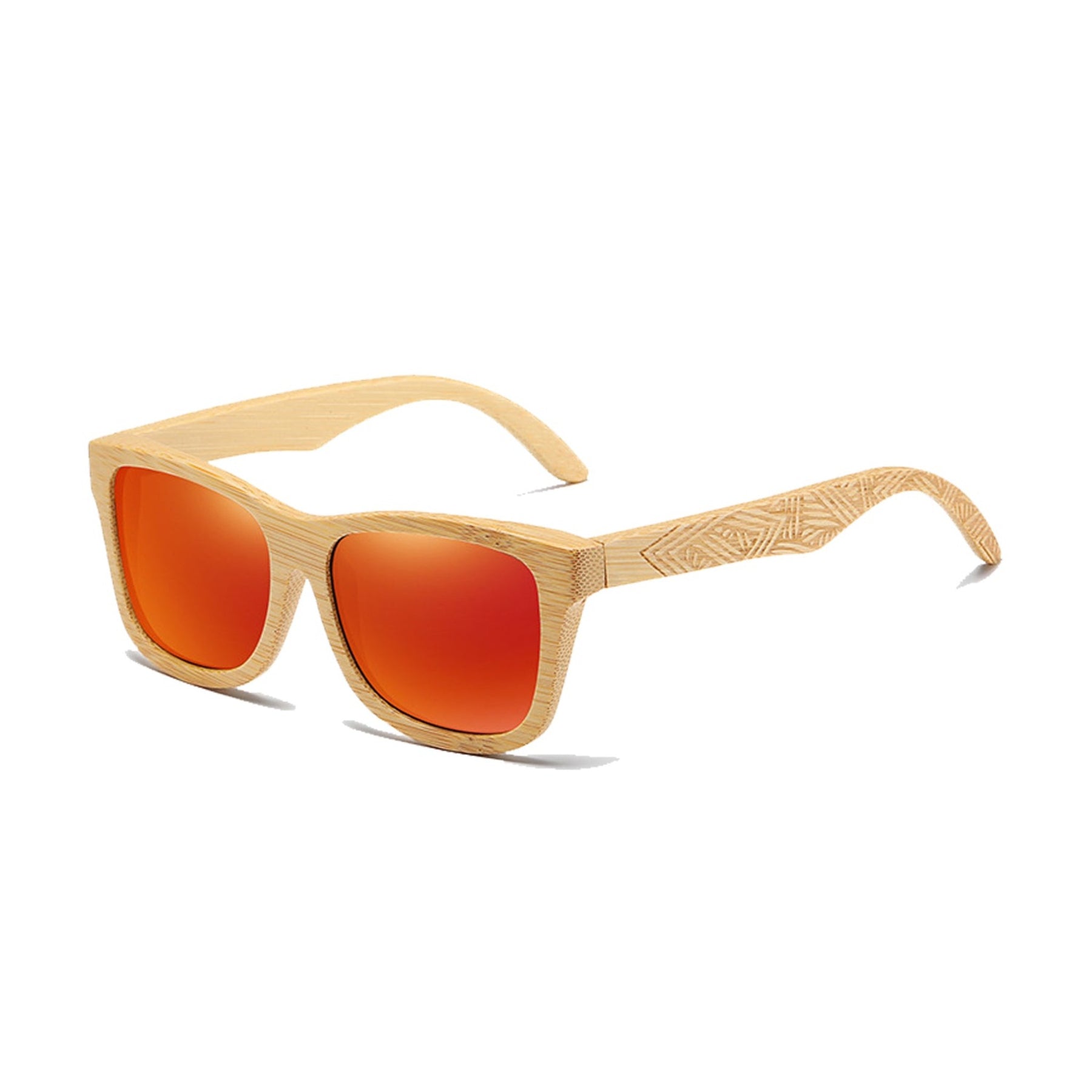 Orange lens engraved arms bamboo sunglasses
