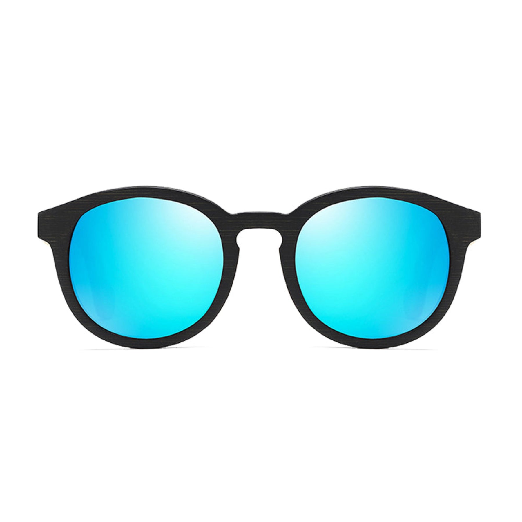 Blue lens engraved bamboo arms sunglasses positive