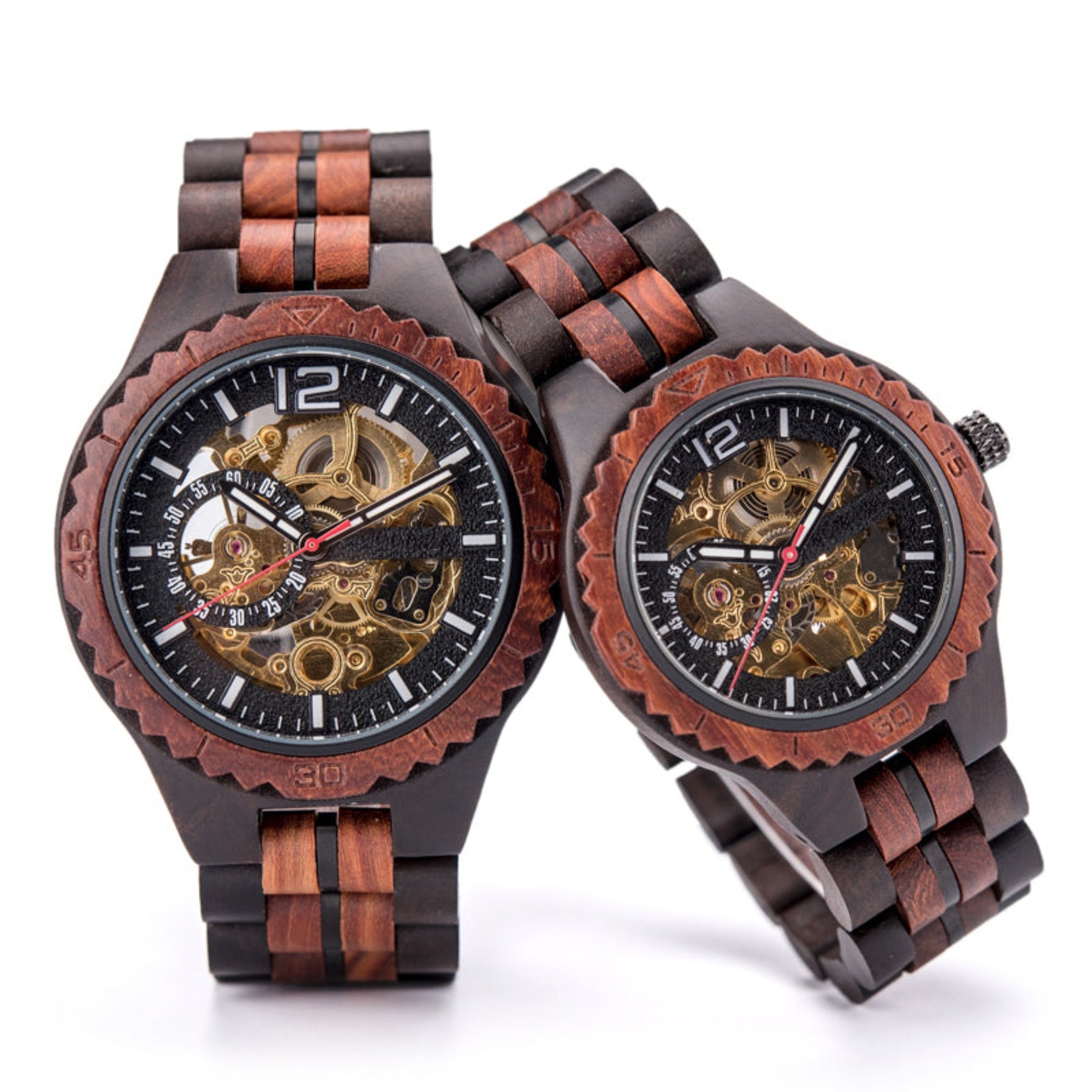 Ebony and red sandalwood mechanical watches for couple