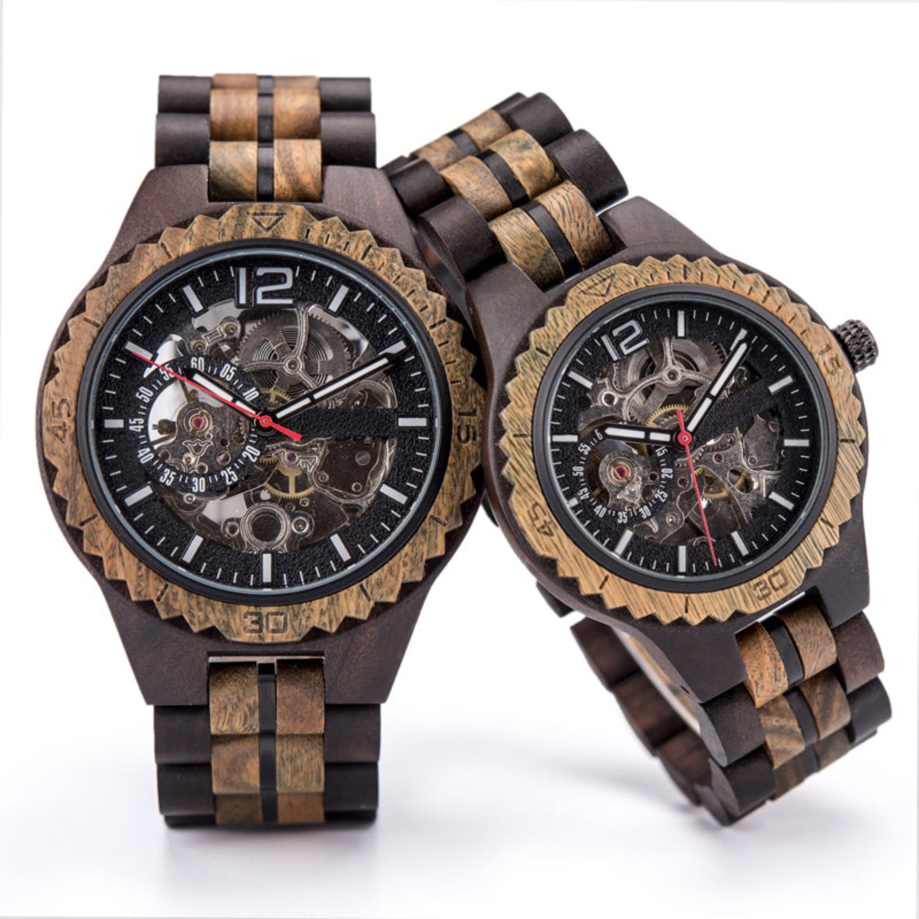 Ebony and green sandalwood mechanical watches for couples