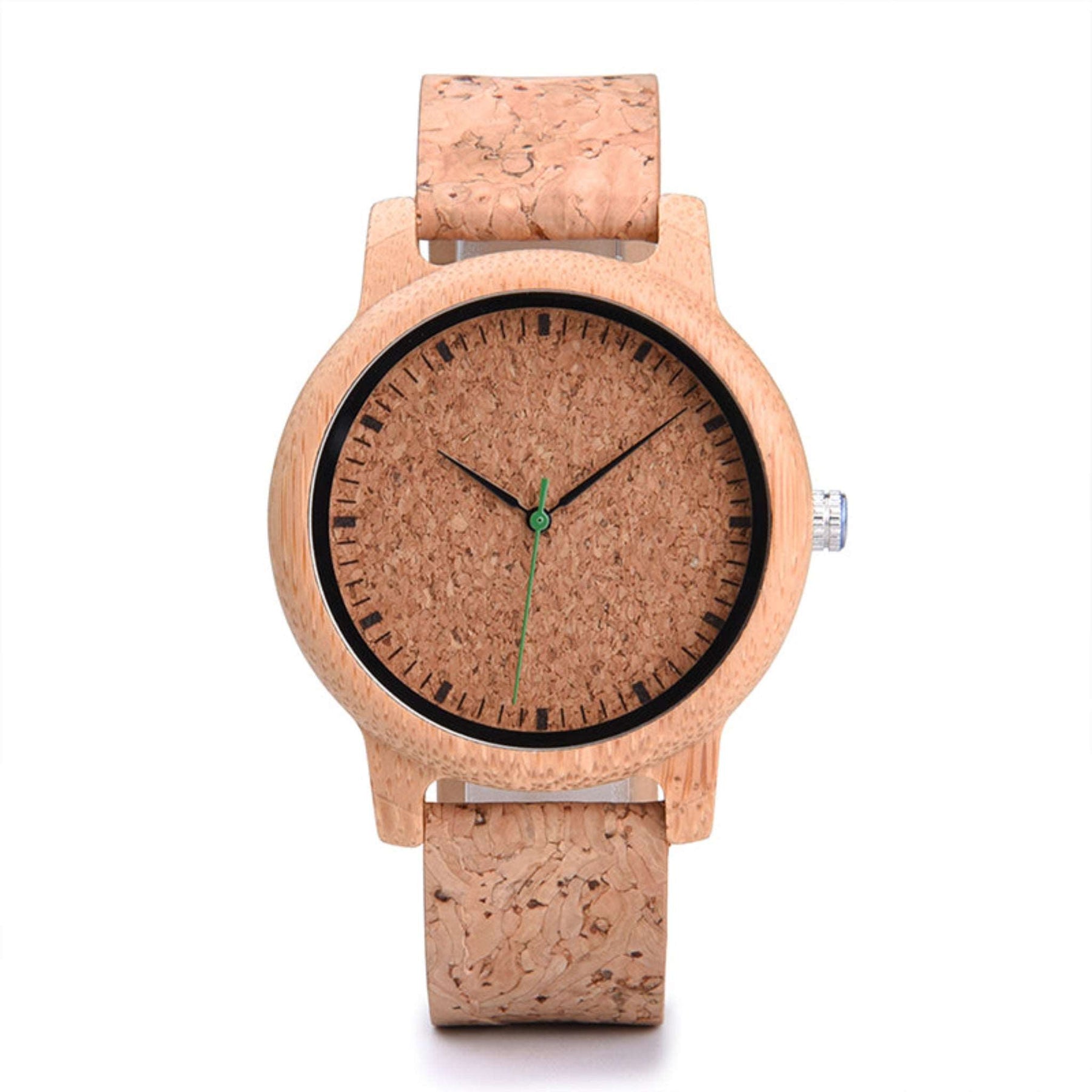 men bamboo watch with soft cork band positive