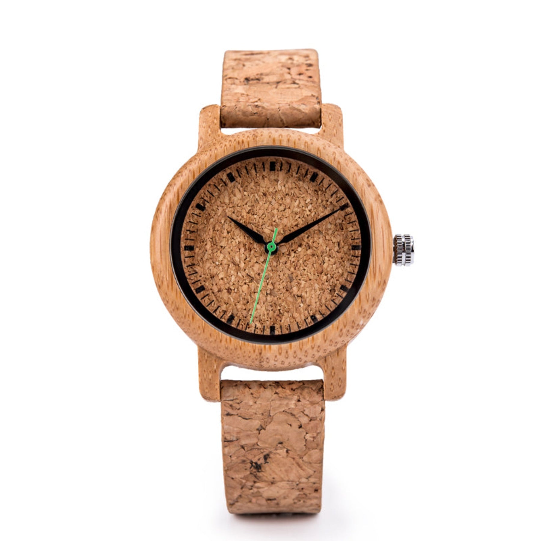 women bamboo watch with soft cork band positive