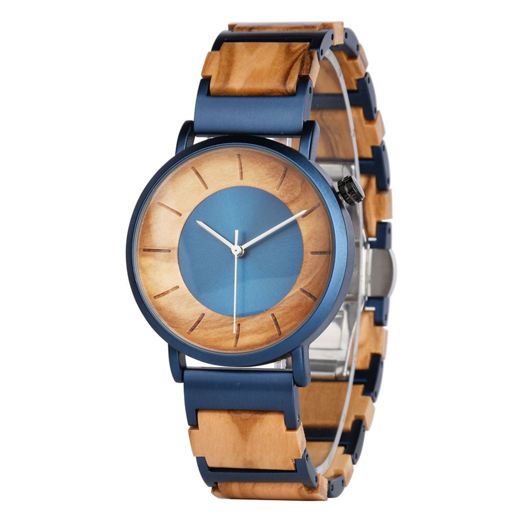 Blue steel and olive minimalist men watch