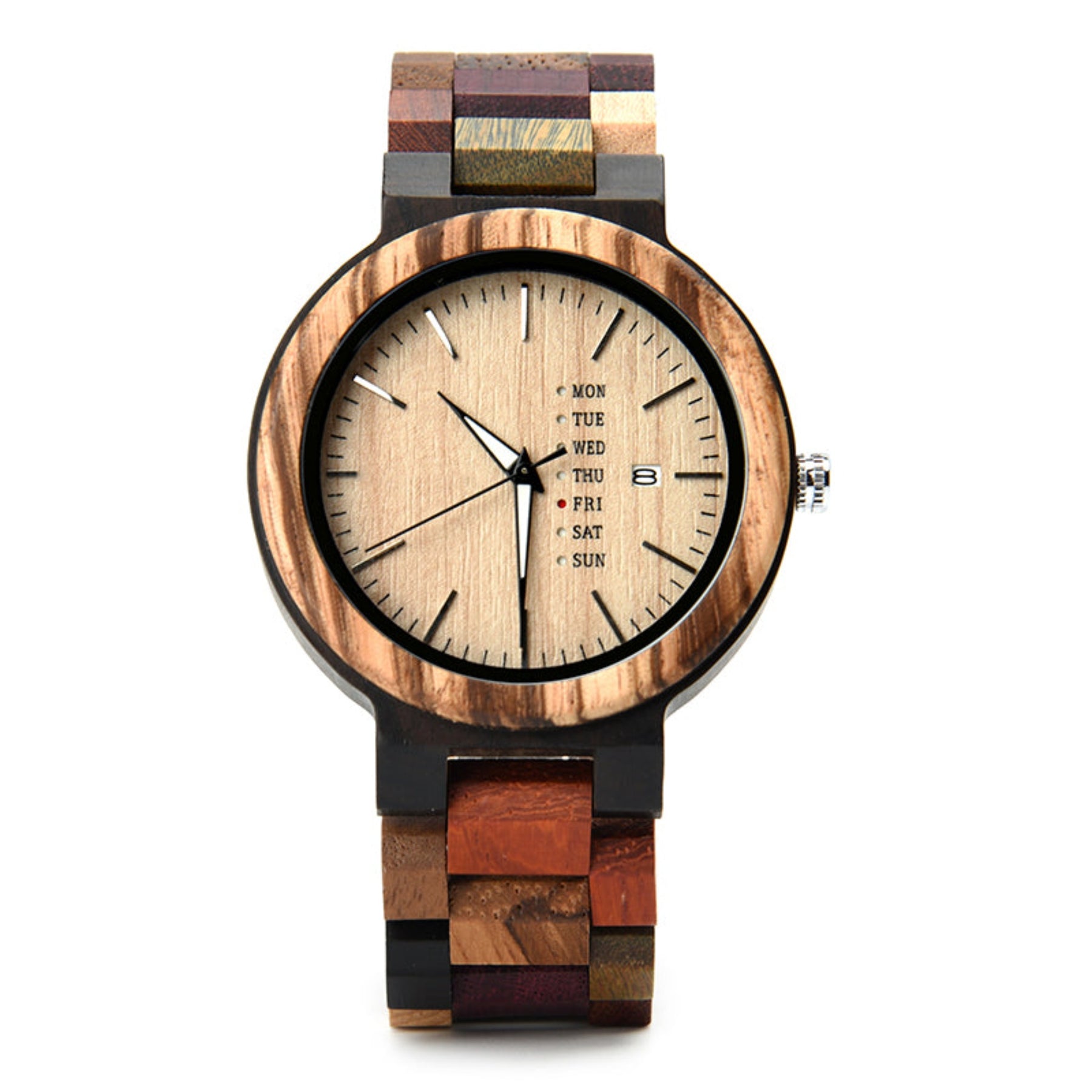 Ebony and colorful strap men wooden watch with maple face positive