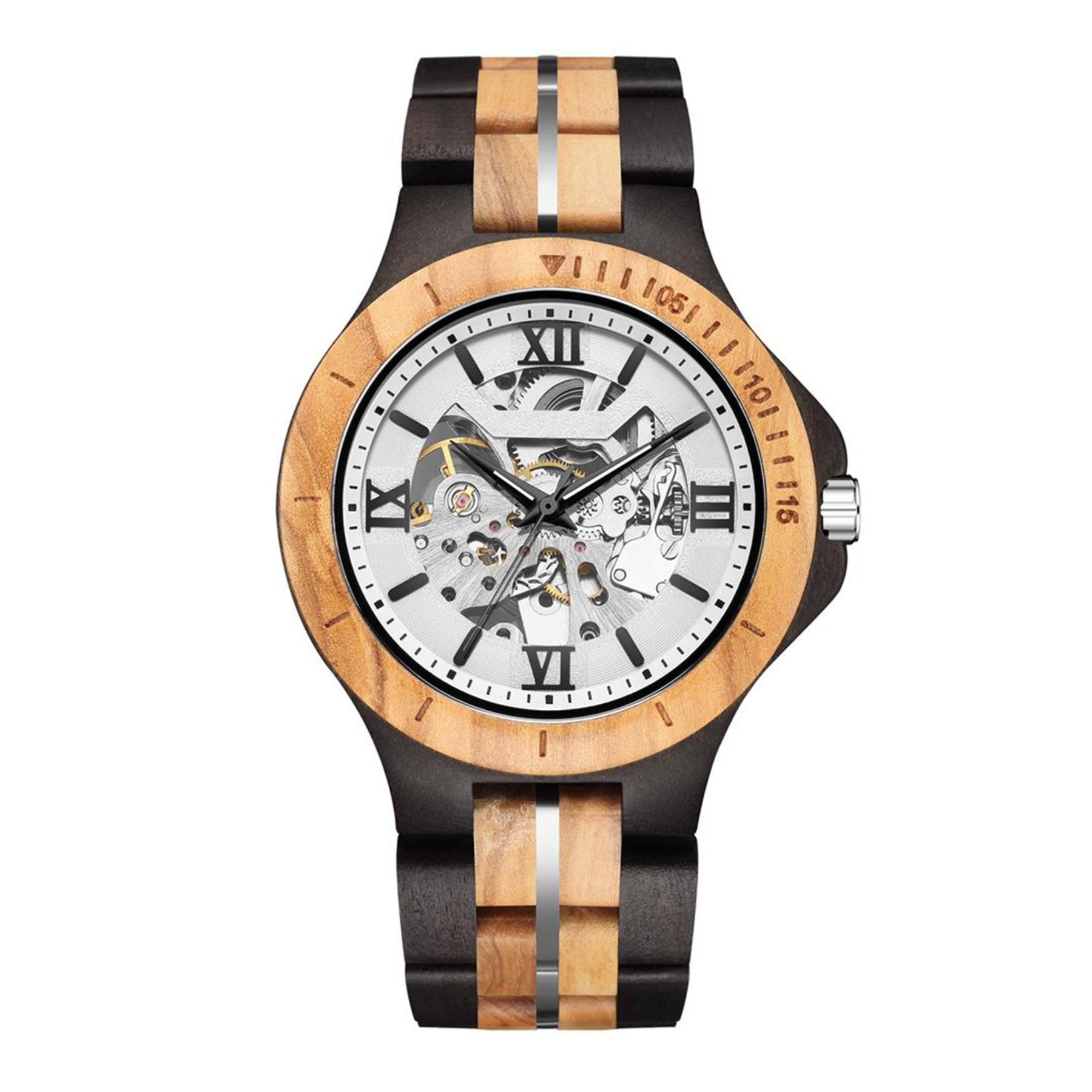 wood watch men wooden watch automatic mechanical watch ebony olive positive