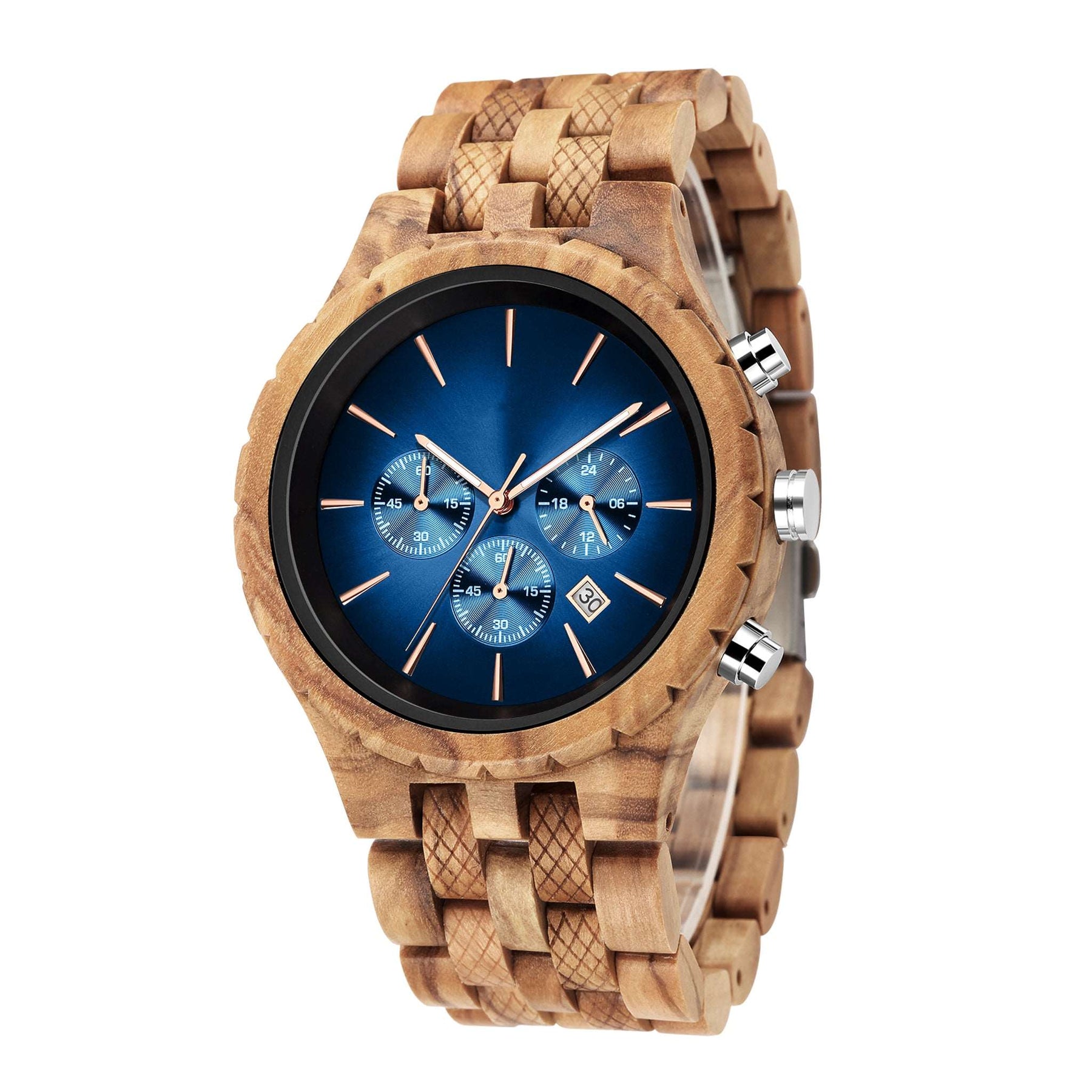 wood watch men wooden watch chronograph olive side face