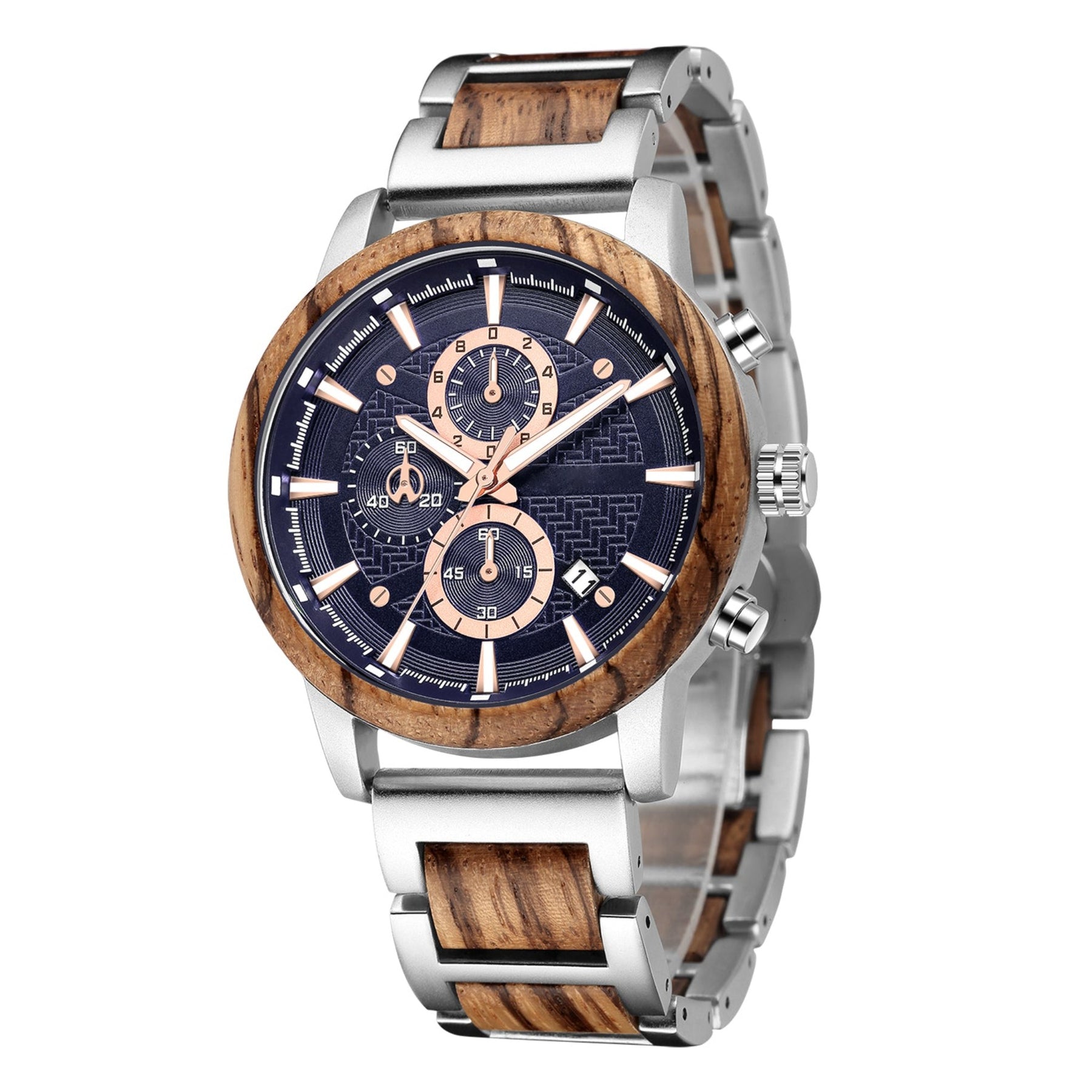 wood watch men wooden watch chronograph zebrawood side face