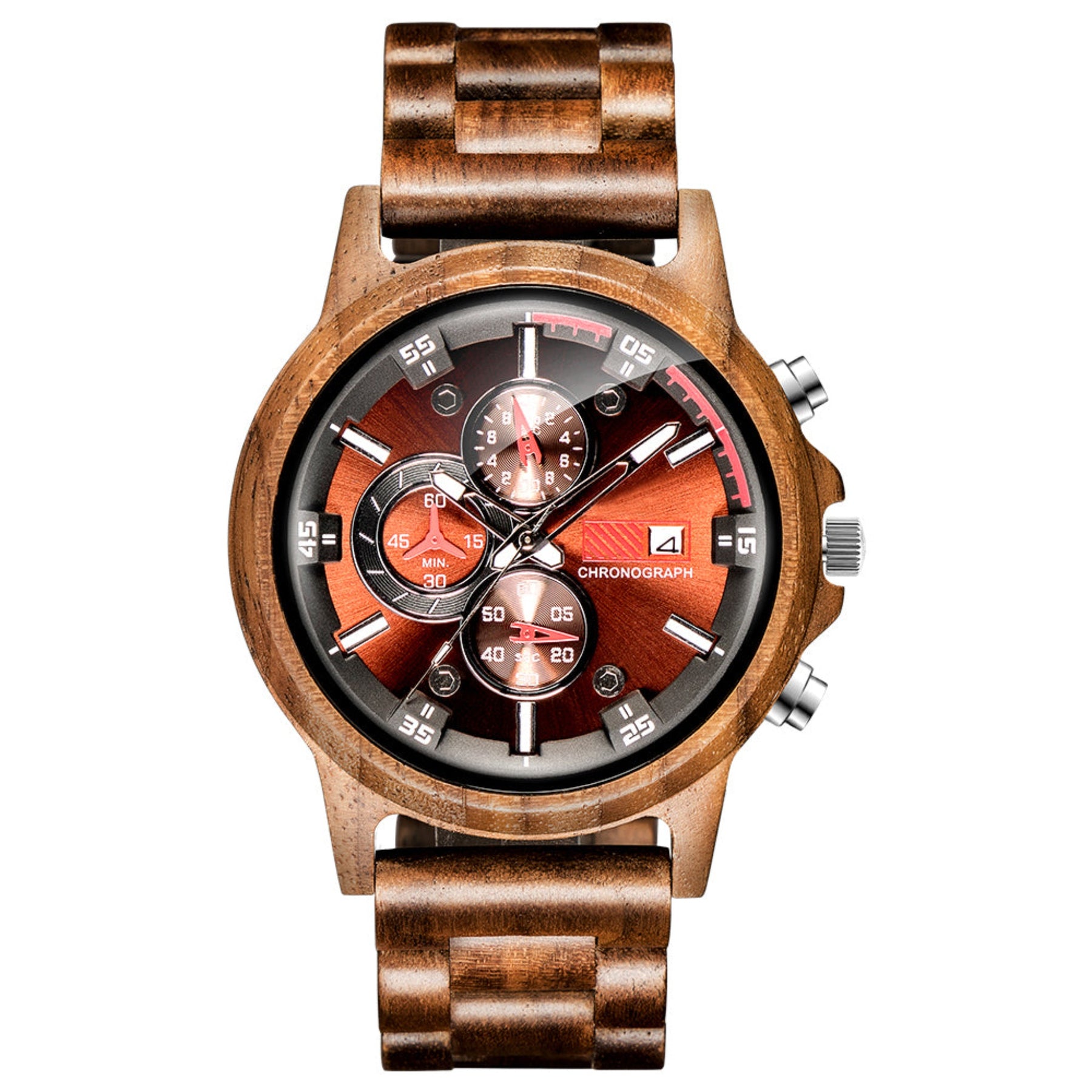 wood watch men wooden watch chronograph walnut positive
