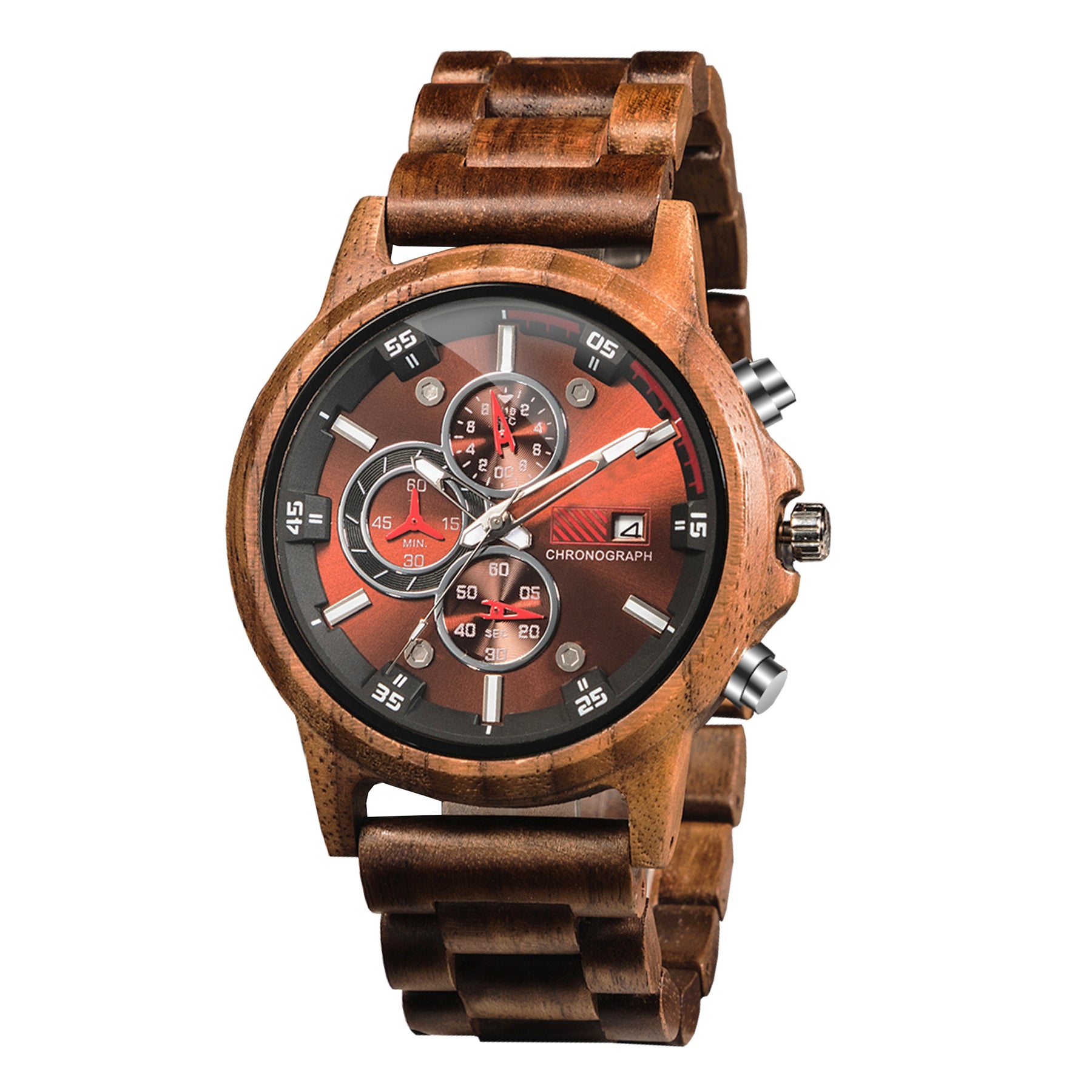 wood watch men wooden watch chronograph walnut side face