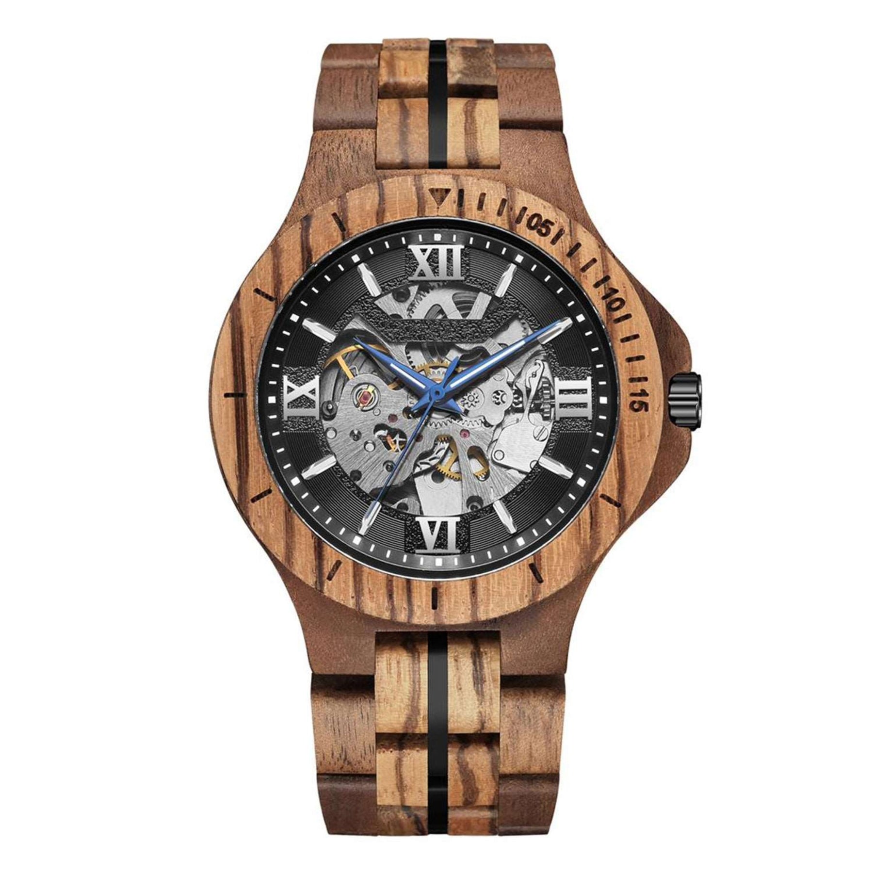 wood watch men wooden watch automatic mechanical watch walnut zebrawood positive