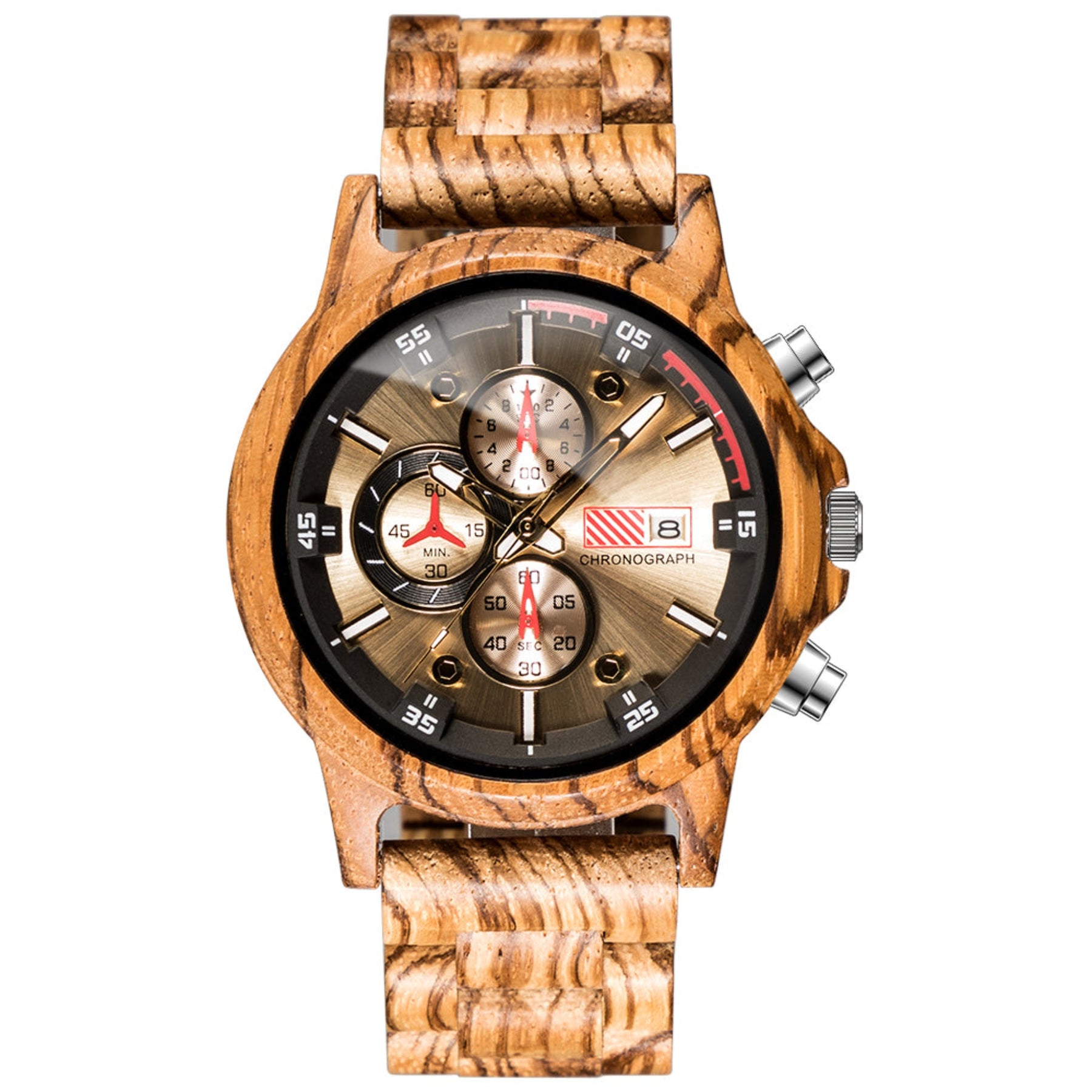 wood watch men wooden watch chronograph zebrawood positive