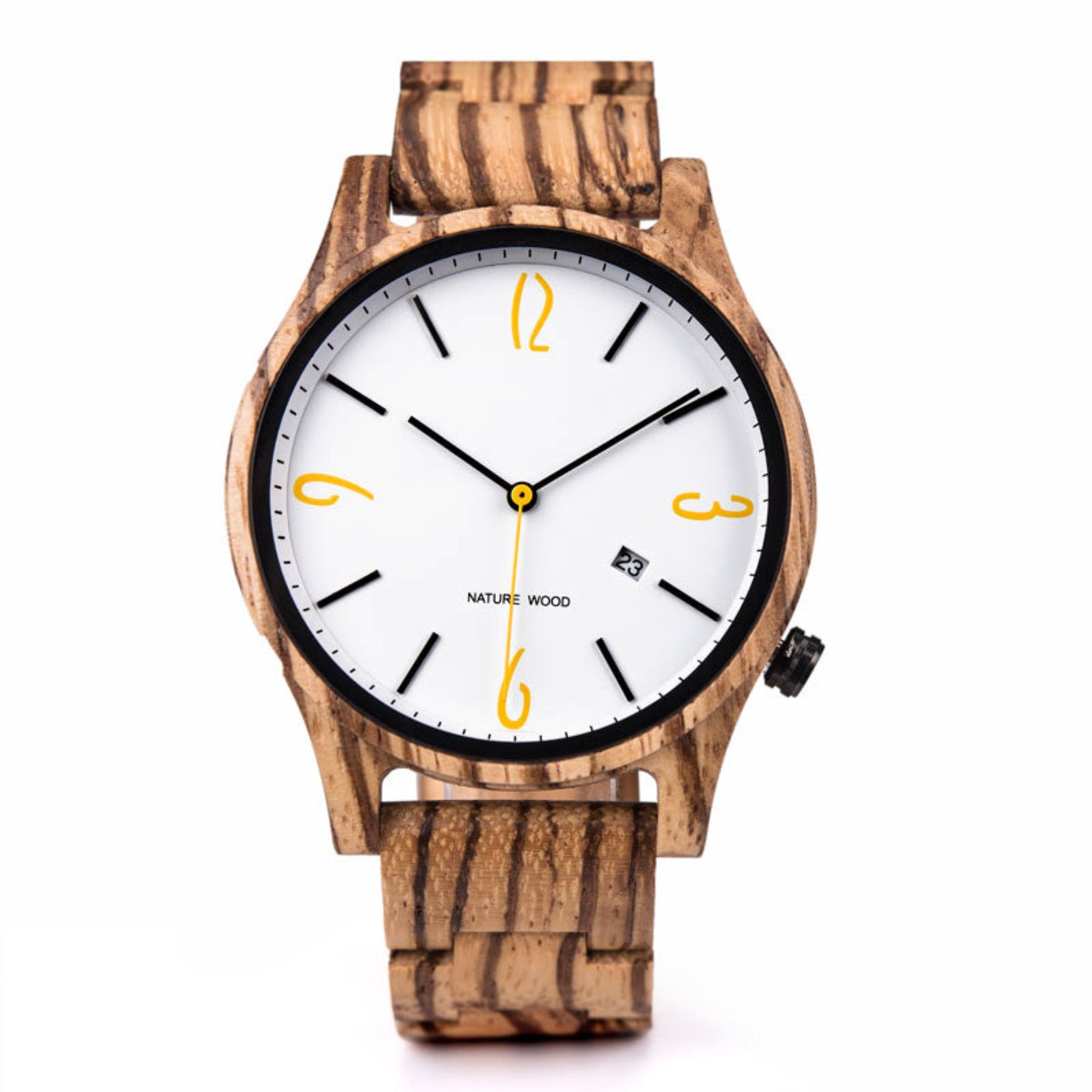 Zebrawood skeleton simple men wooden watch with white face