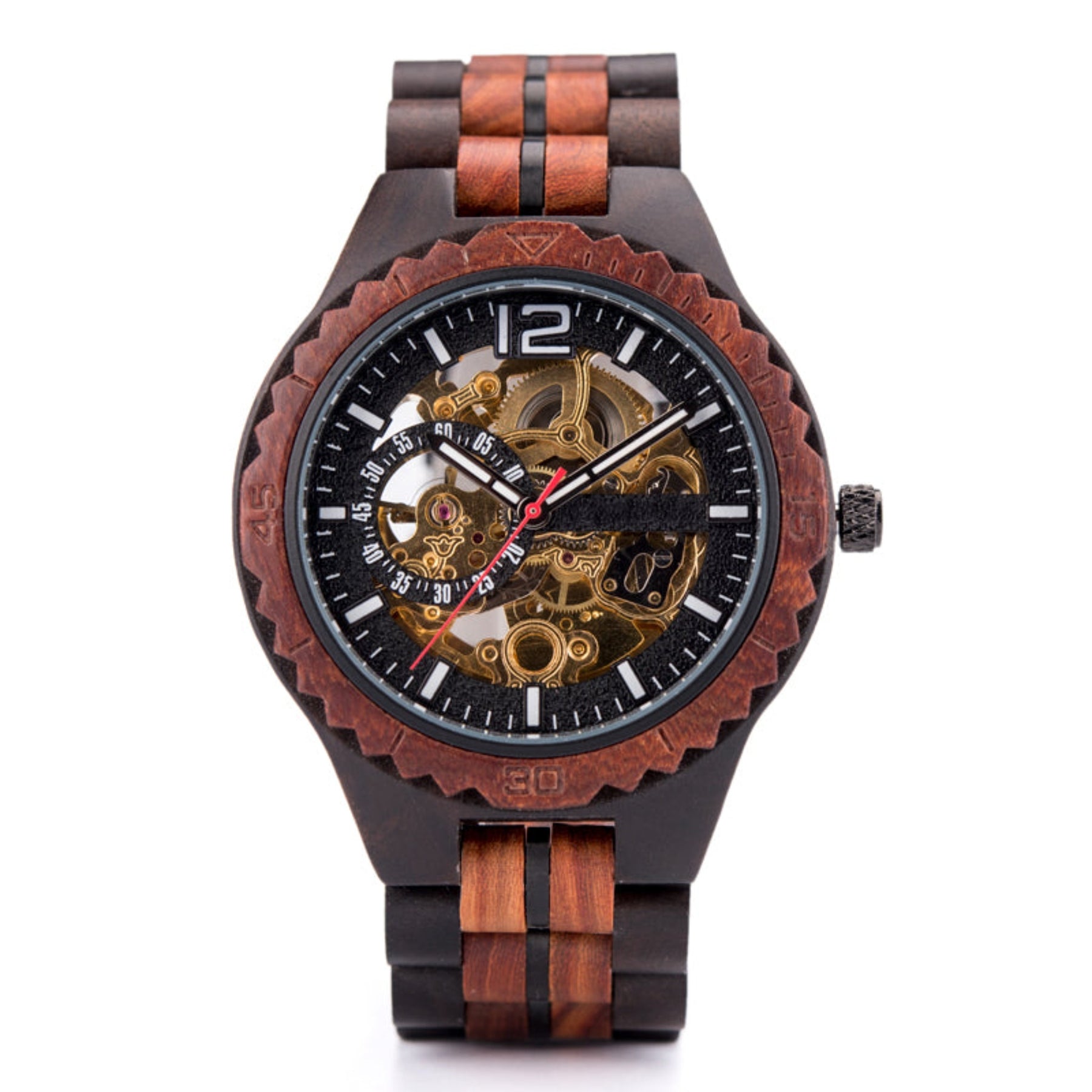 Ebony and red sandalwood men automatic mechanical watch hollow face positive