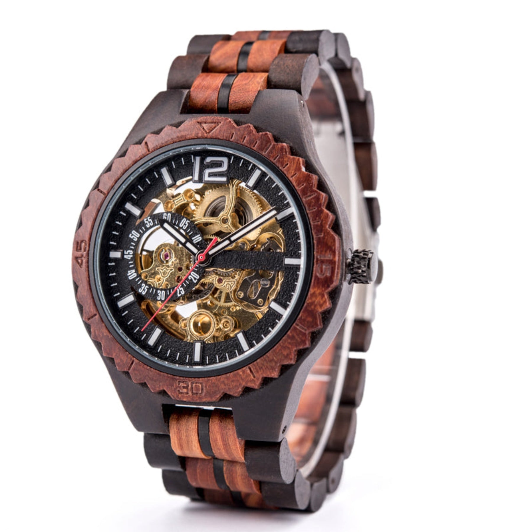 Ebony and red sandalwood automatic mechanical watch for men