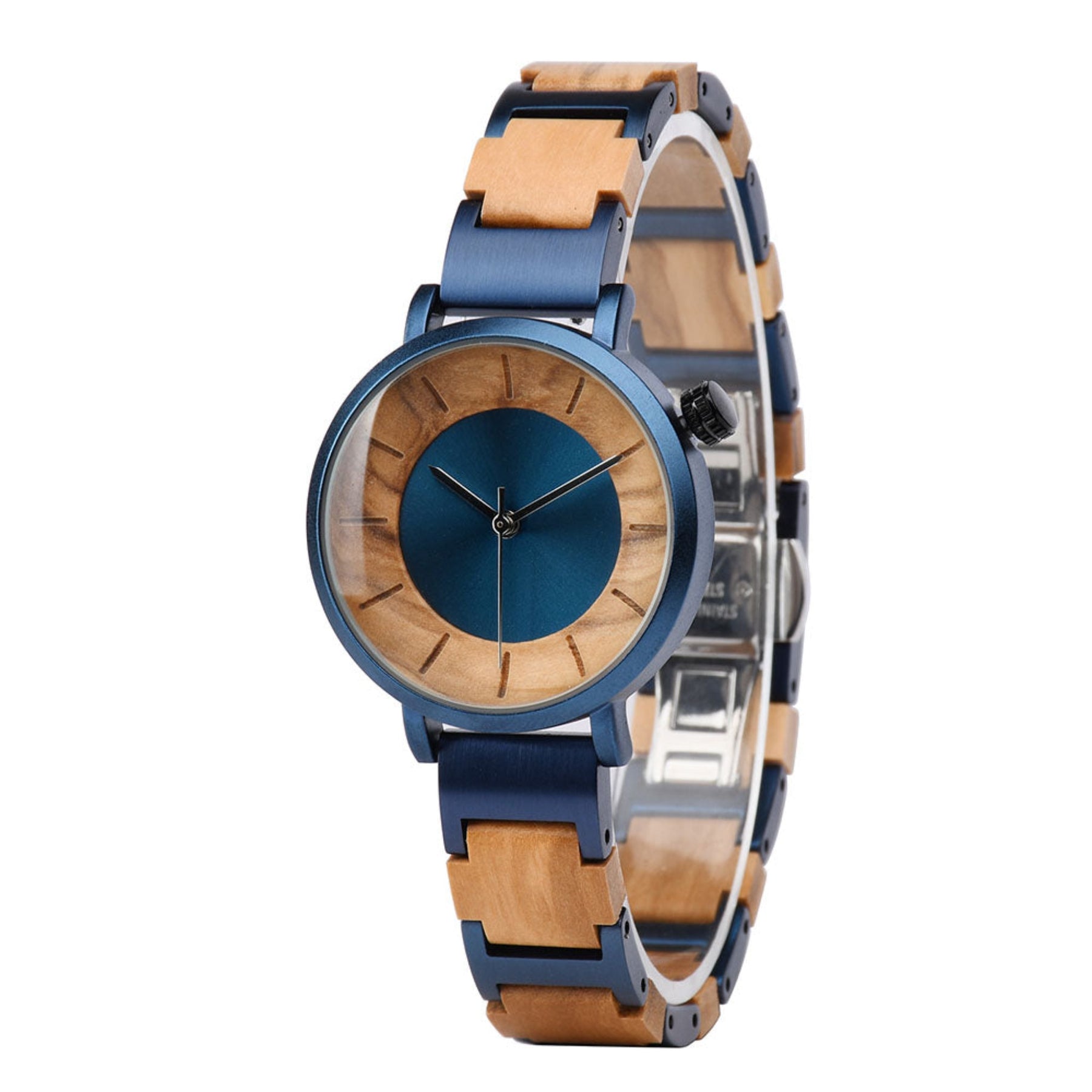 Blue steel and olive women minimalist watch