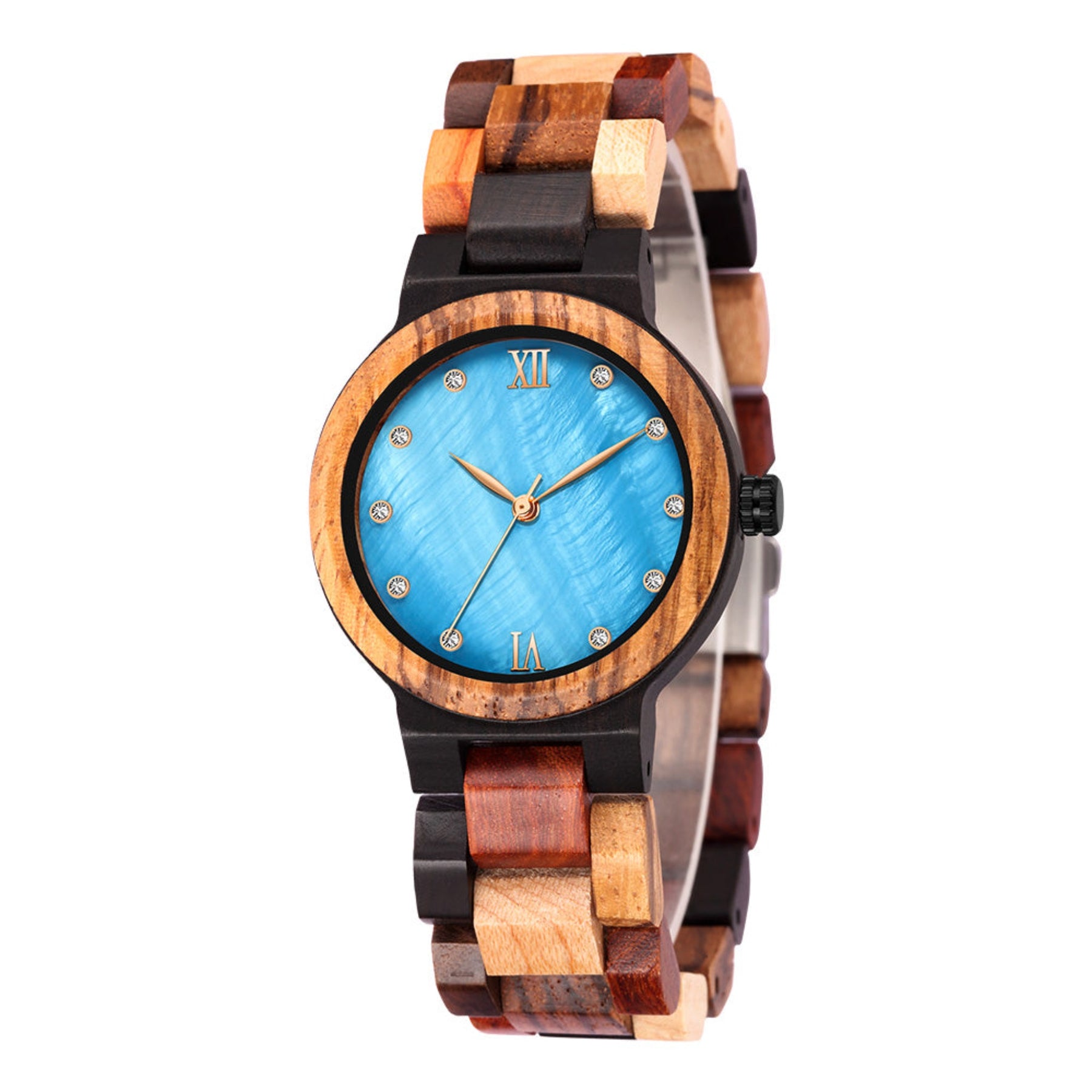 wood watch women wooden watch minimal watch mixed wood side face