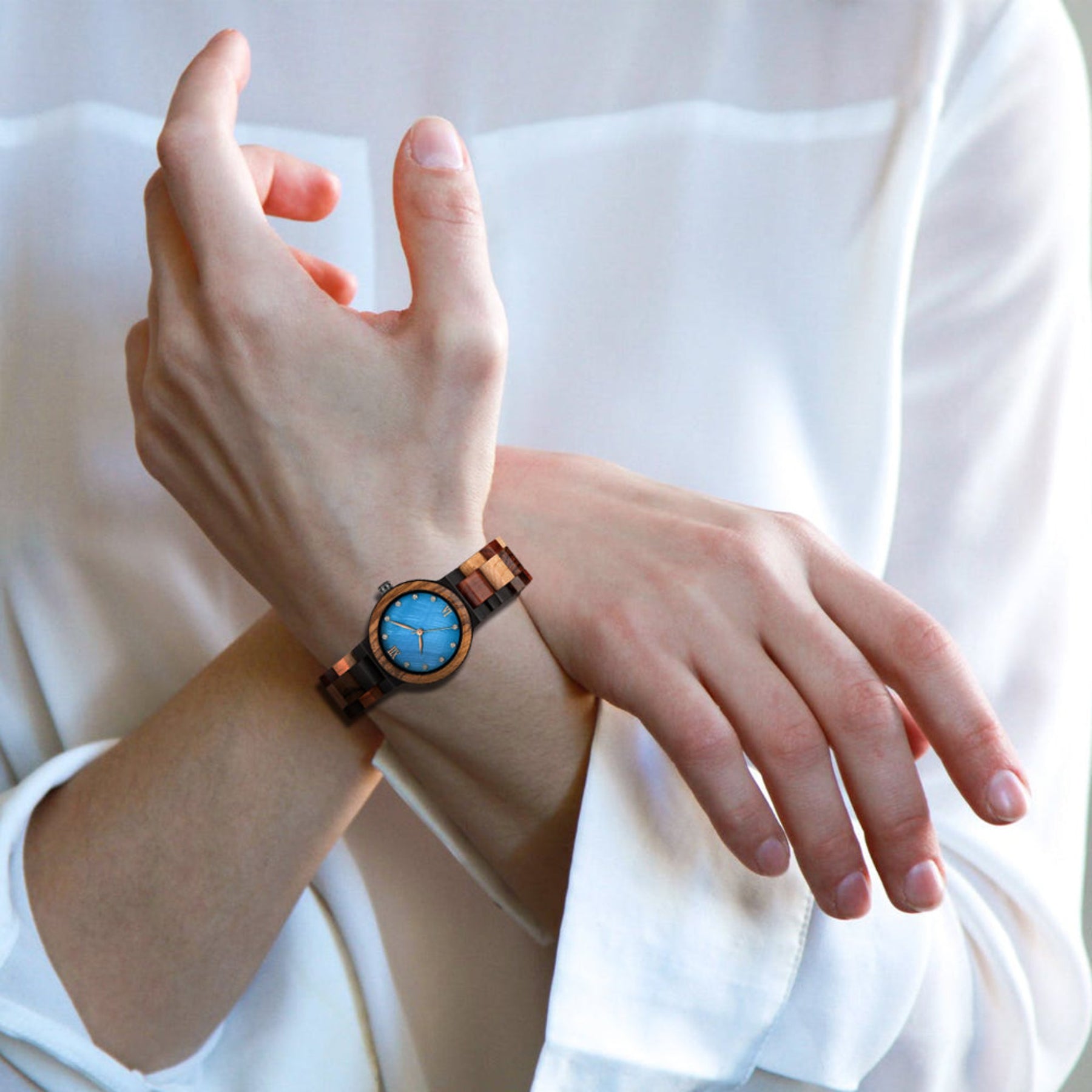 wood watch women wooden watch minimal watch wearing on a lady wrist