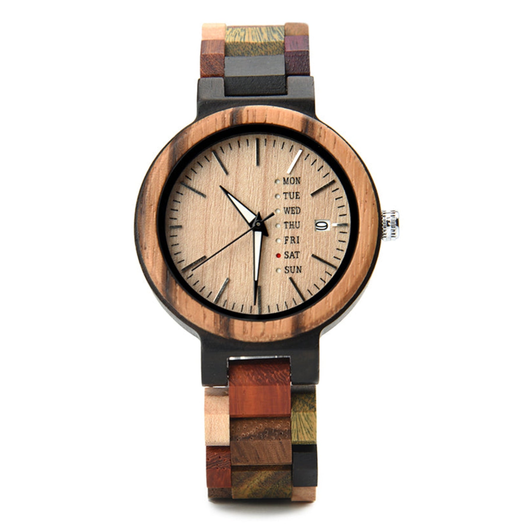 Ebony and colorful strap women wood watch with maple face positive