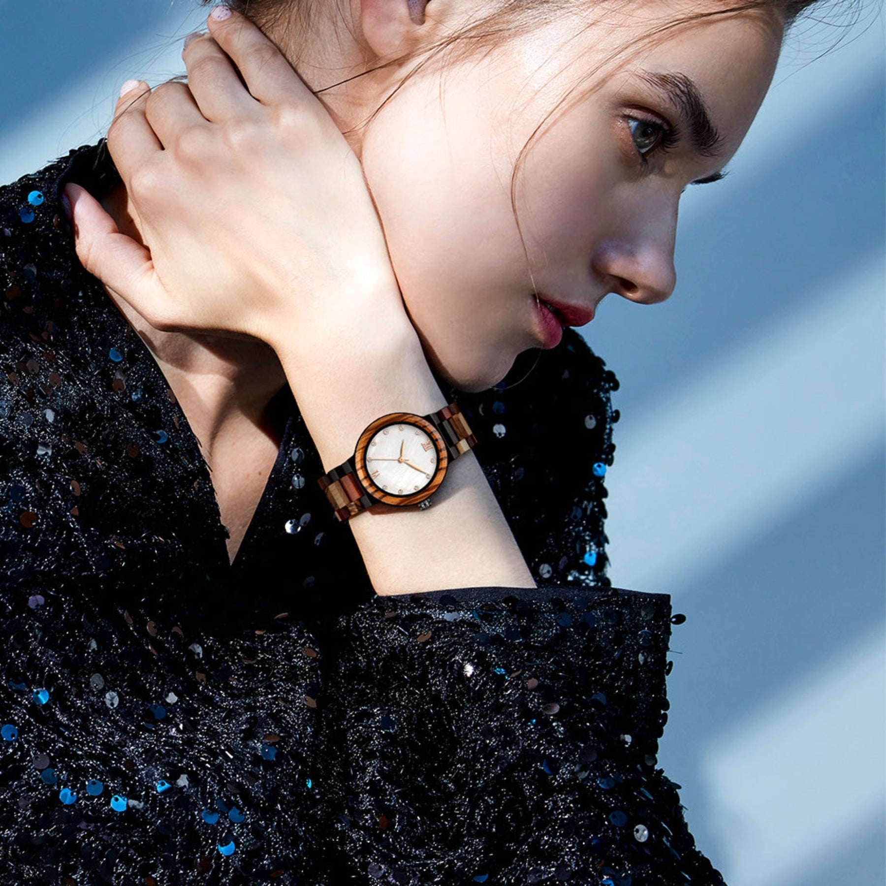 wood watch women wooden watch wearing on a lady wrist
