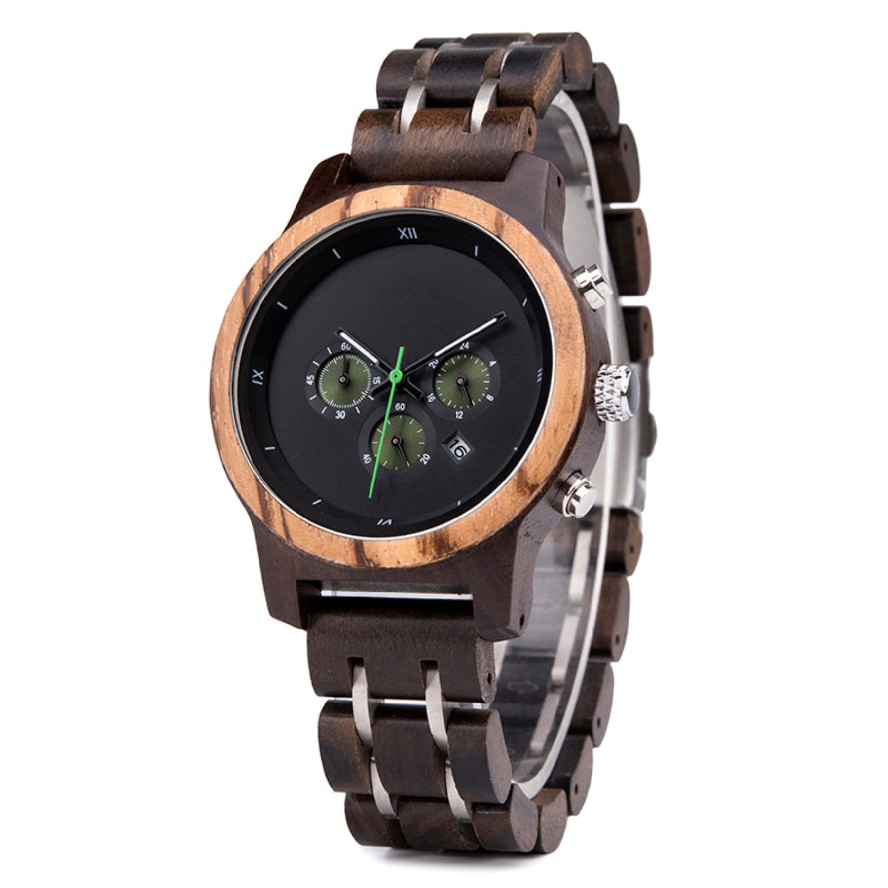 Black face ebony women wooden chronograph watch