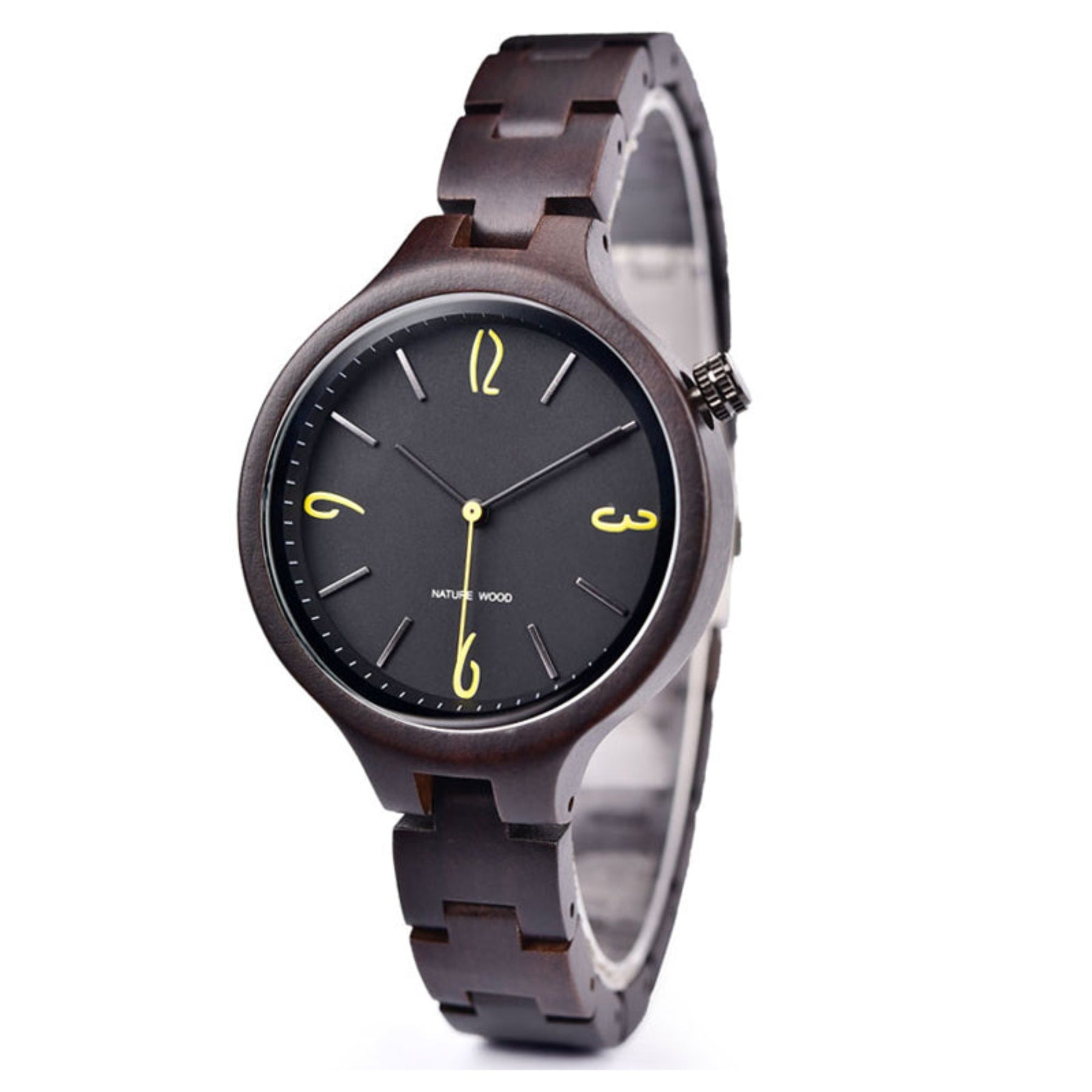 Ebony women wooden watch with black face
