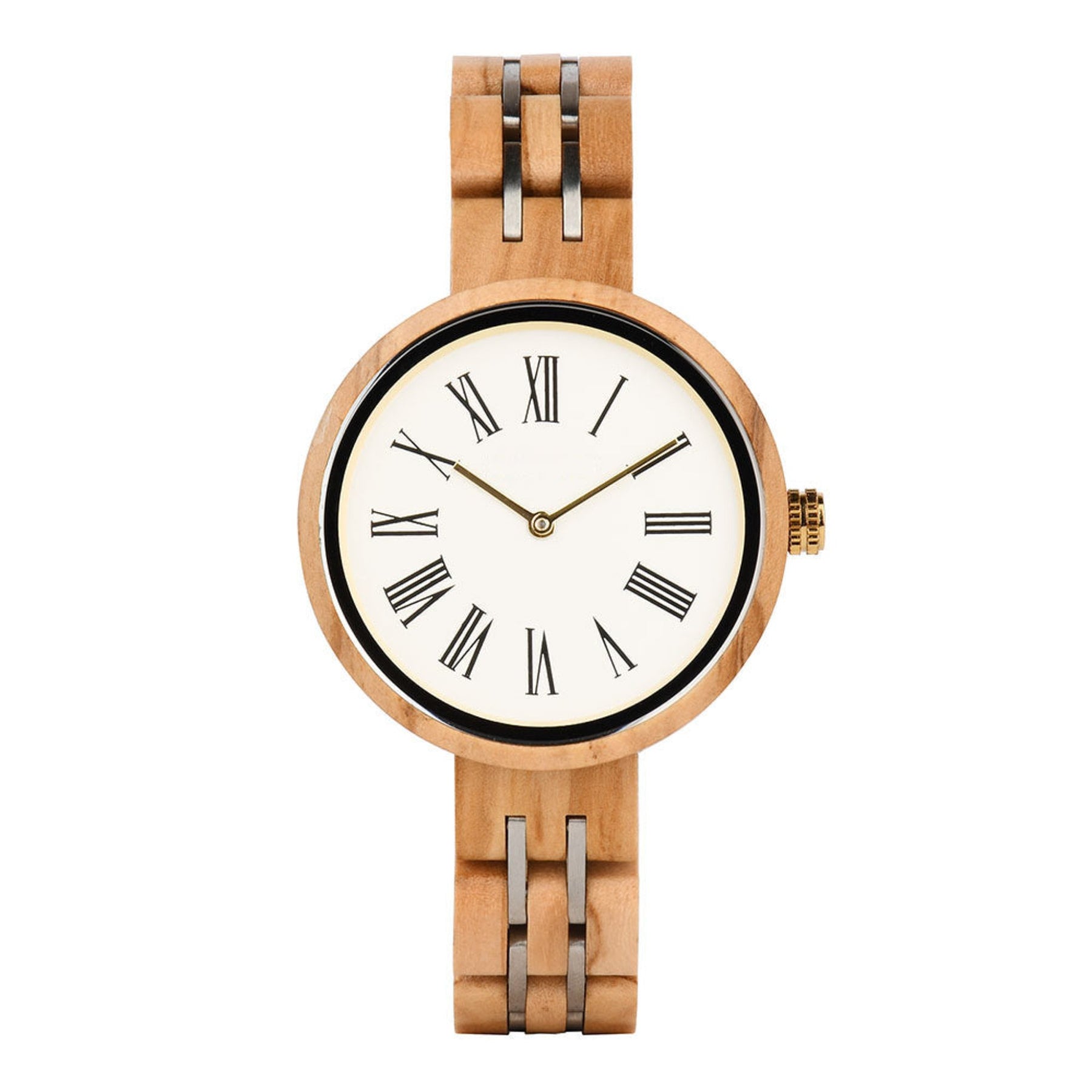 Olive women wooden watch witth white face positive