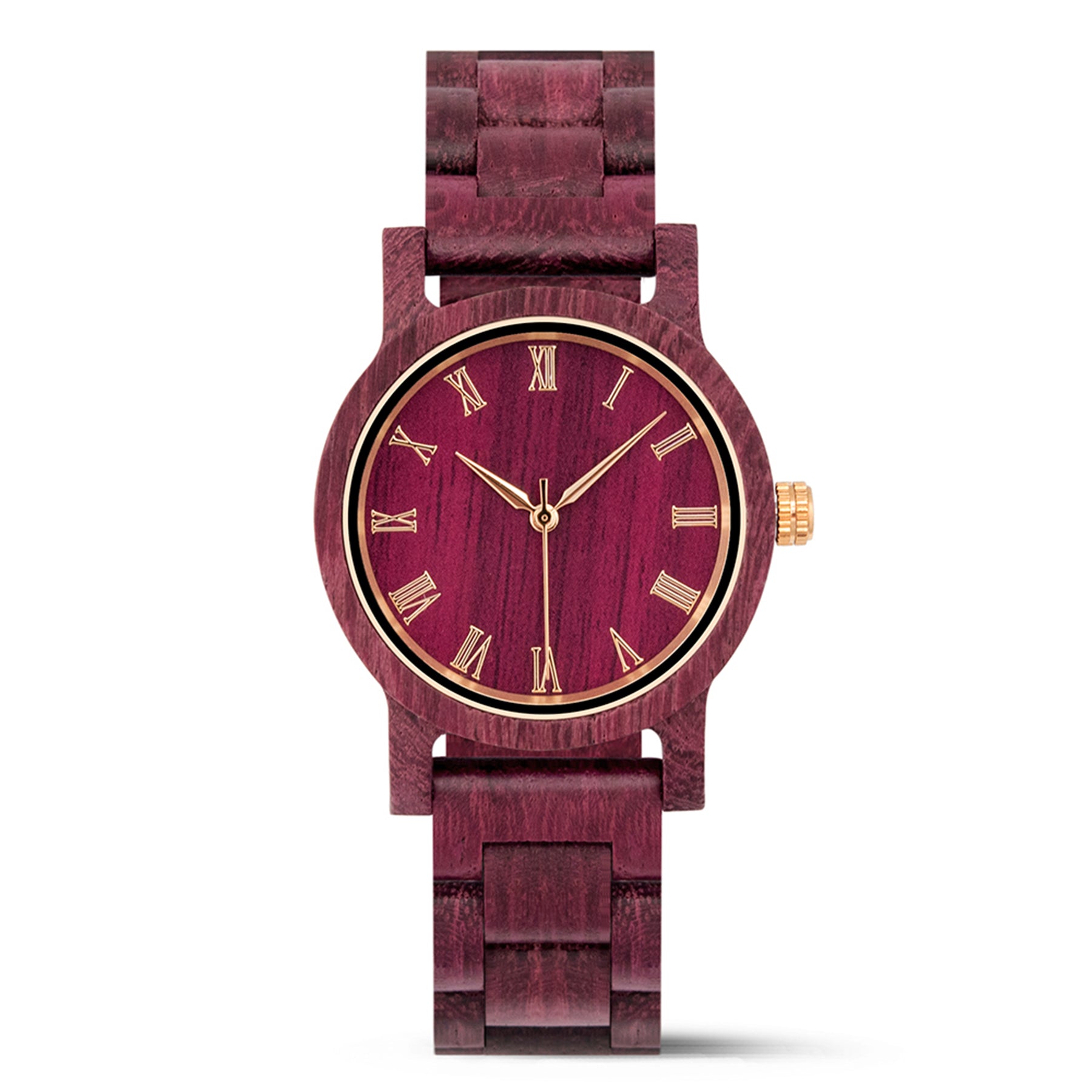 Red face fuchsia women wooden watch positive