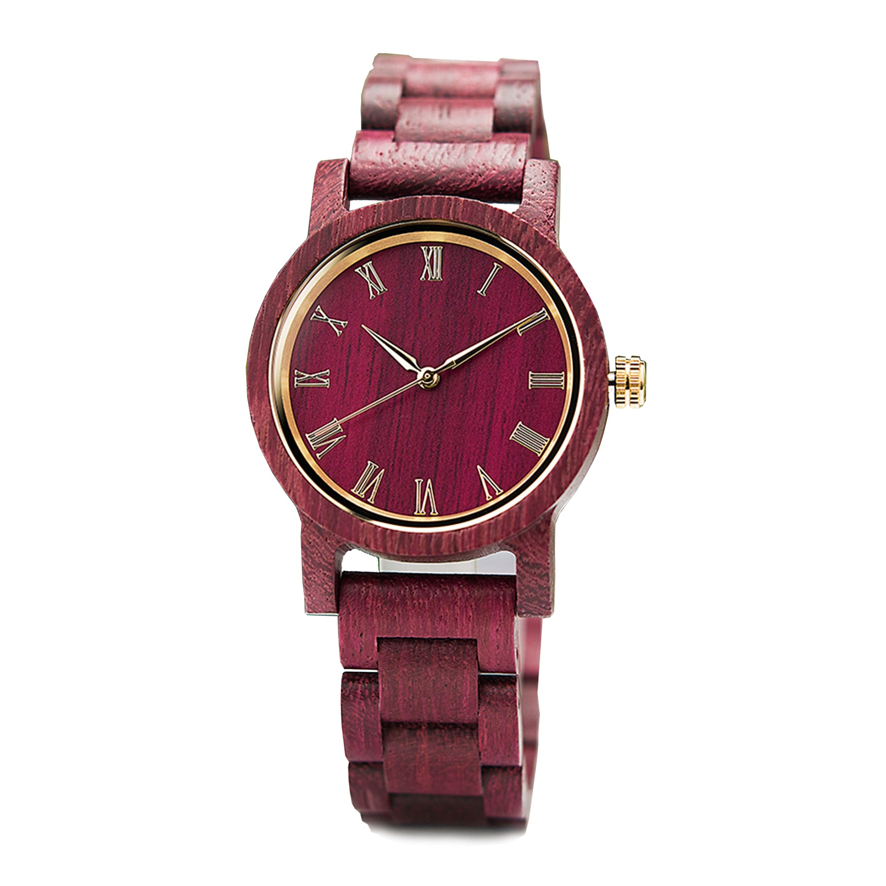Red face fuchsia women wood watch