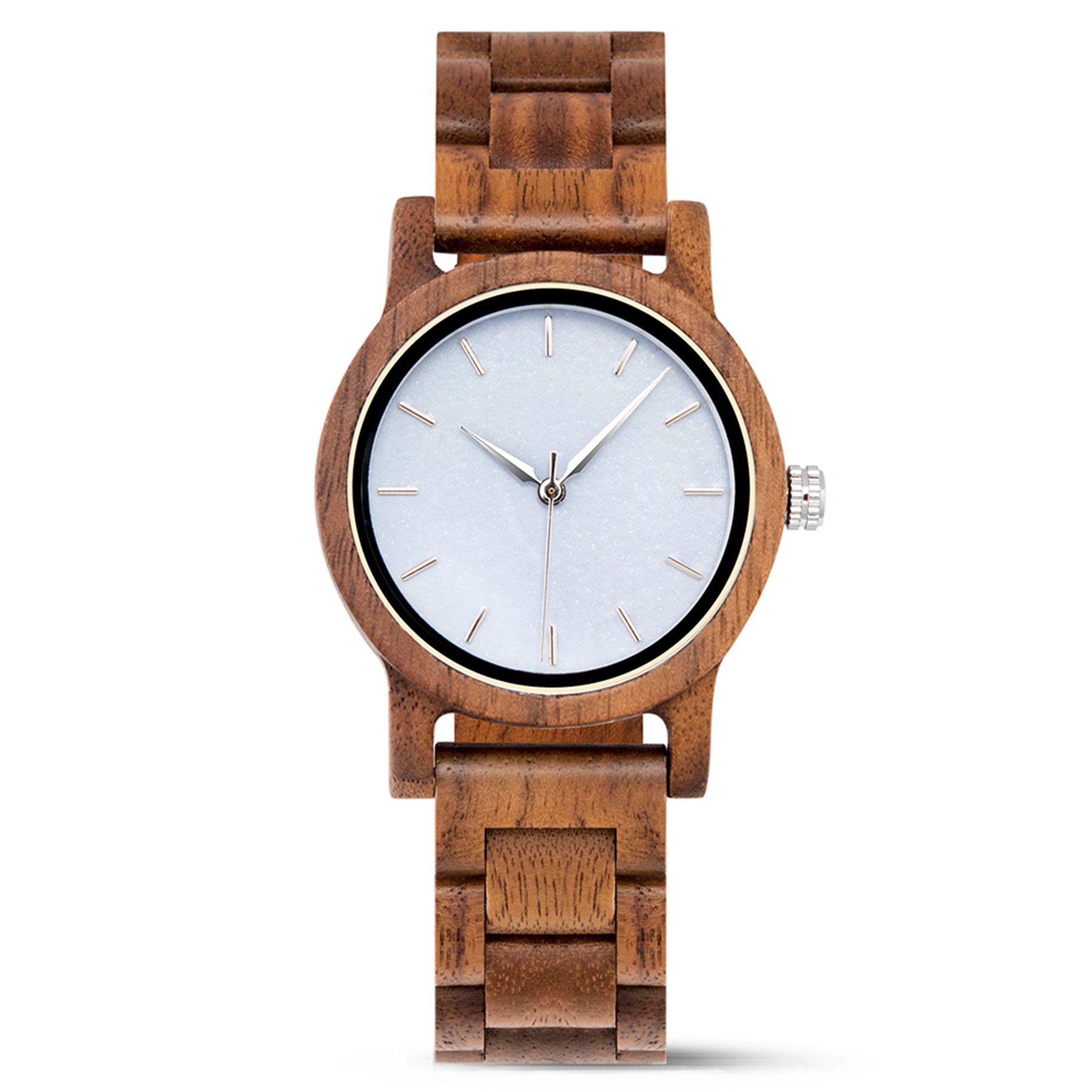 White face walnut skeleton women wooden watch positive