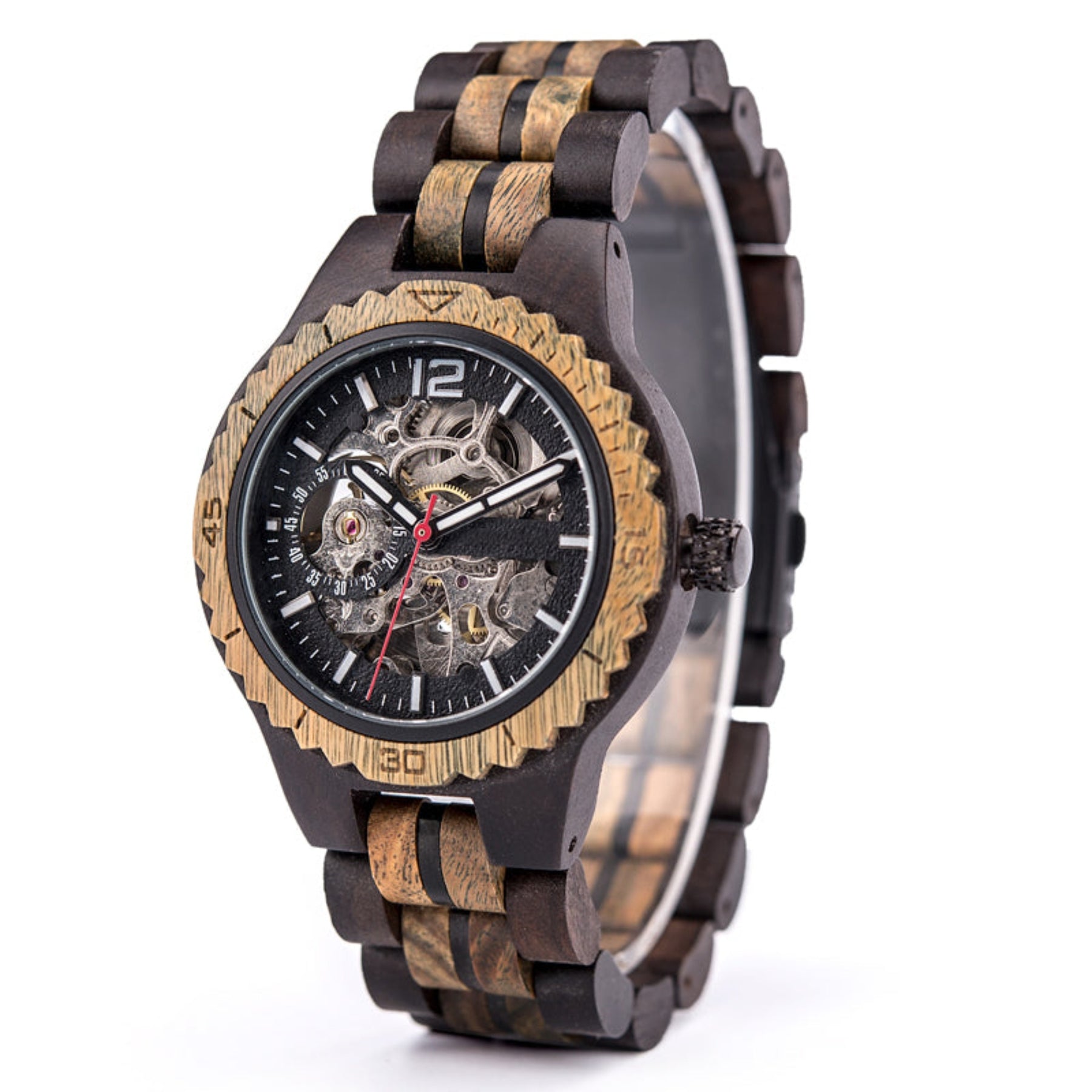 Ebony and green sandalwood women mechanical watch with hollow face