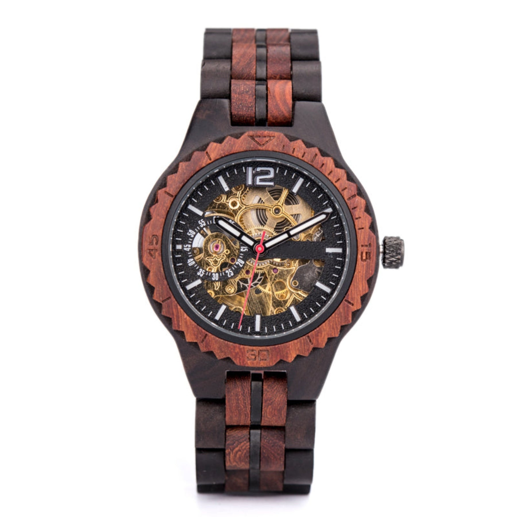 Women ebony and red sandalwood automatic mechanical watch hollow face positive