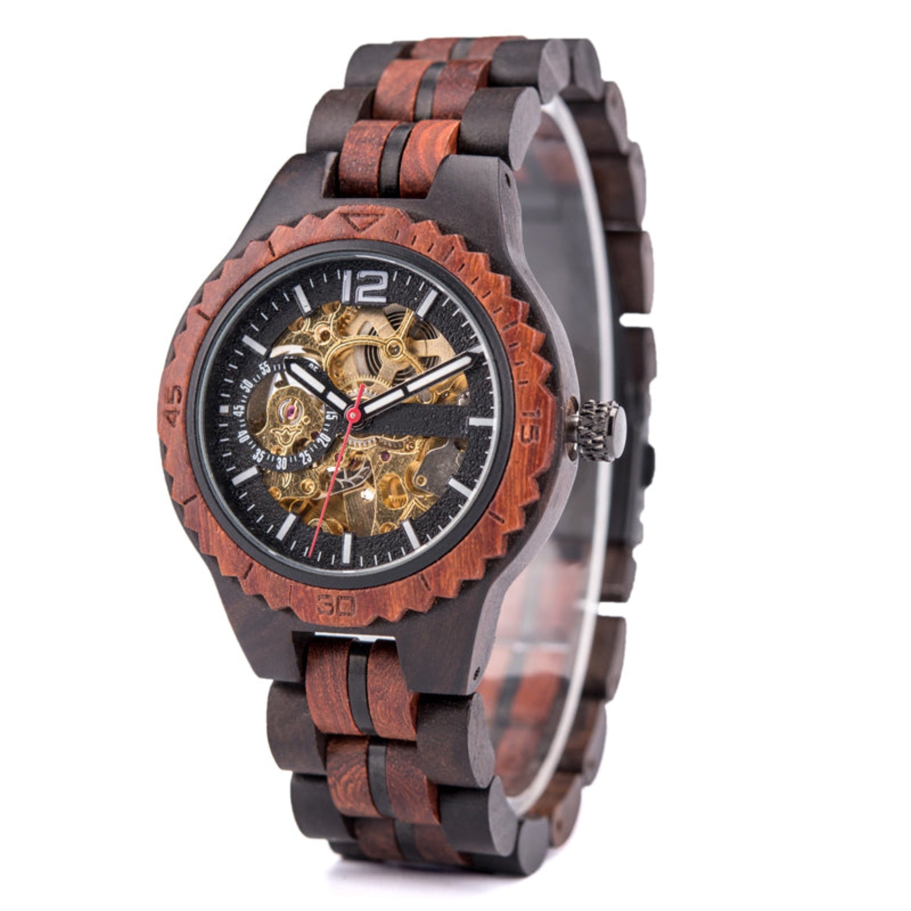 Ebony and red sandalwood women mechanical watch hollow face