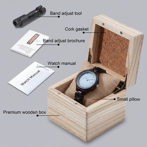 女款乌木粉蓝表盘水晶点时标腕表穿枕木盒配件展示图