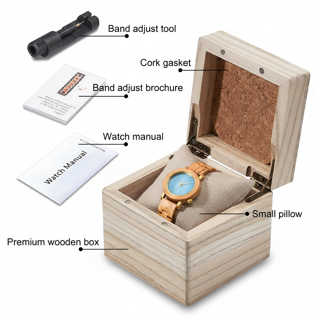 天蓝色表盘枫木女士手表礼盒陈列图