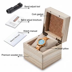 天蓝色表盘枫木女士手表礼盒陈列图