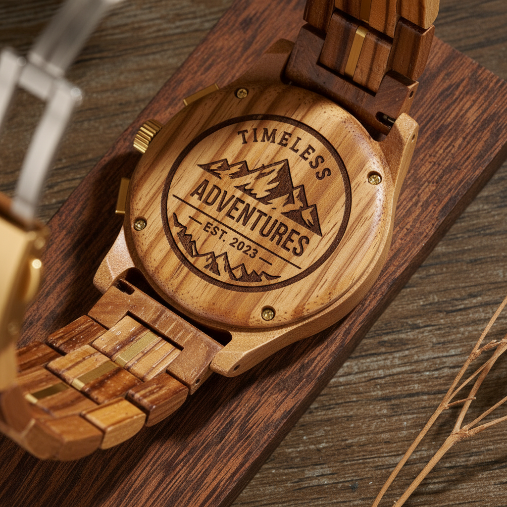 木质手表后盖激光雕刻特写