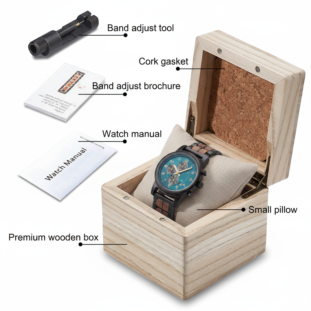 蓝绿表盘木质手表礼盒陈列图