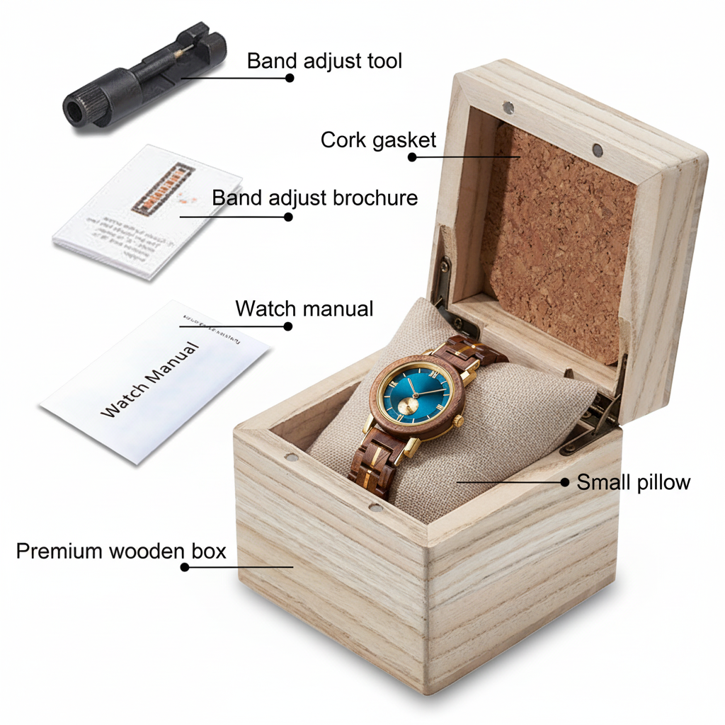 蓝绿色表盘紫檀木女士手表礼盒陈列图