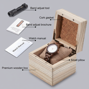 女款胡桃木白表盘简约腕表穿枕木盒配件展示图