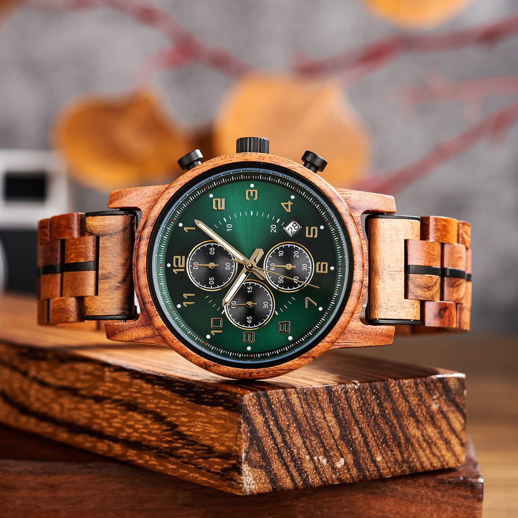EMERALD Green Wooden Watch - Eco-Friendly Luxury Timepiece display picture 1