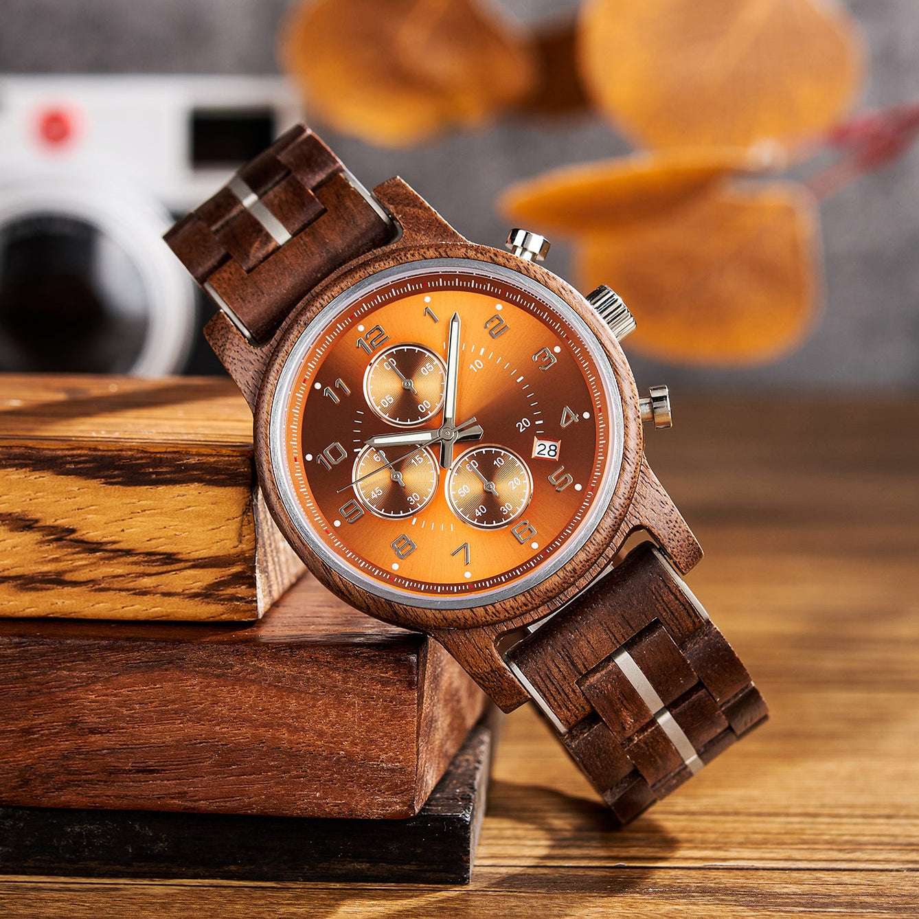 SUNSET Orange Wooden Watch - Adventure-Ready Eco Timepiece